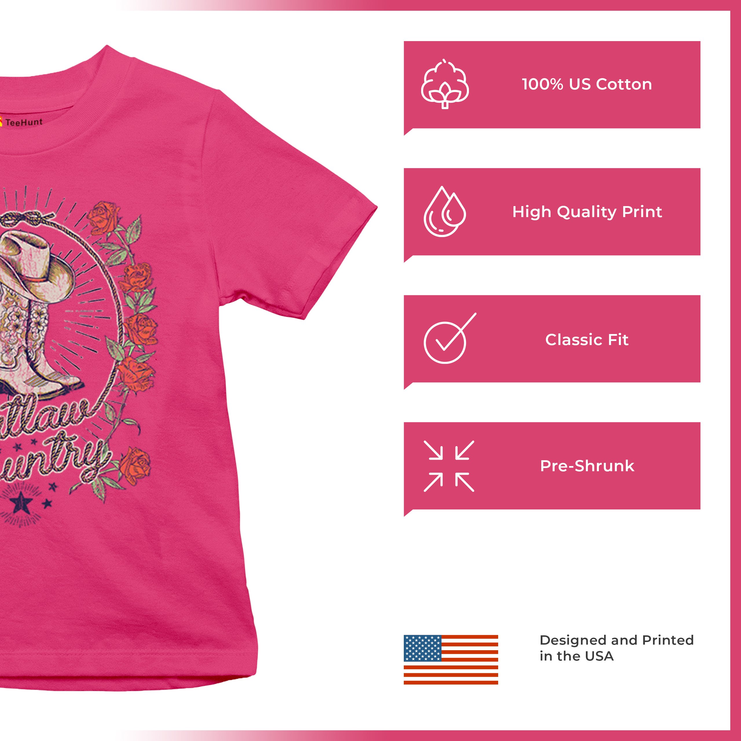Outlaw Country Cowgirl Boots Roses Youth T-shirt Western Rodeo Floral Hat Kids - Picture 49 of 50
