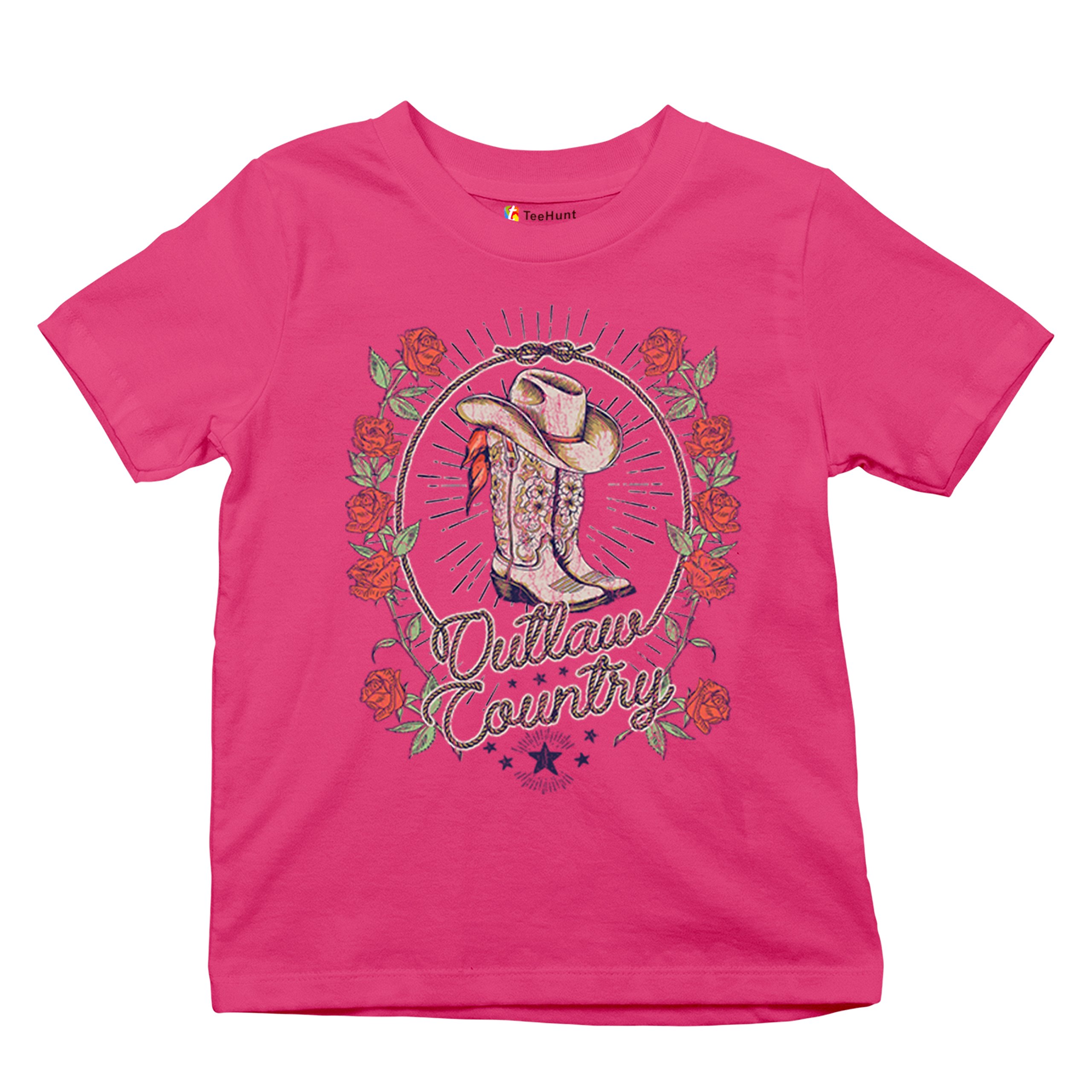 Outlaw Country Cowgirl Boots Roses Youth T-shirt Western Rodeo Floral Hat Kids - Picture 48 of 50
