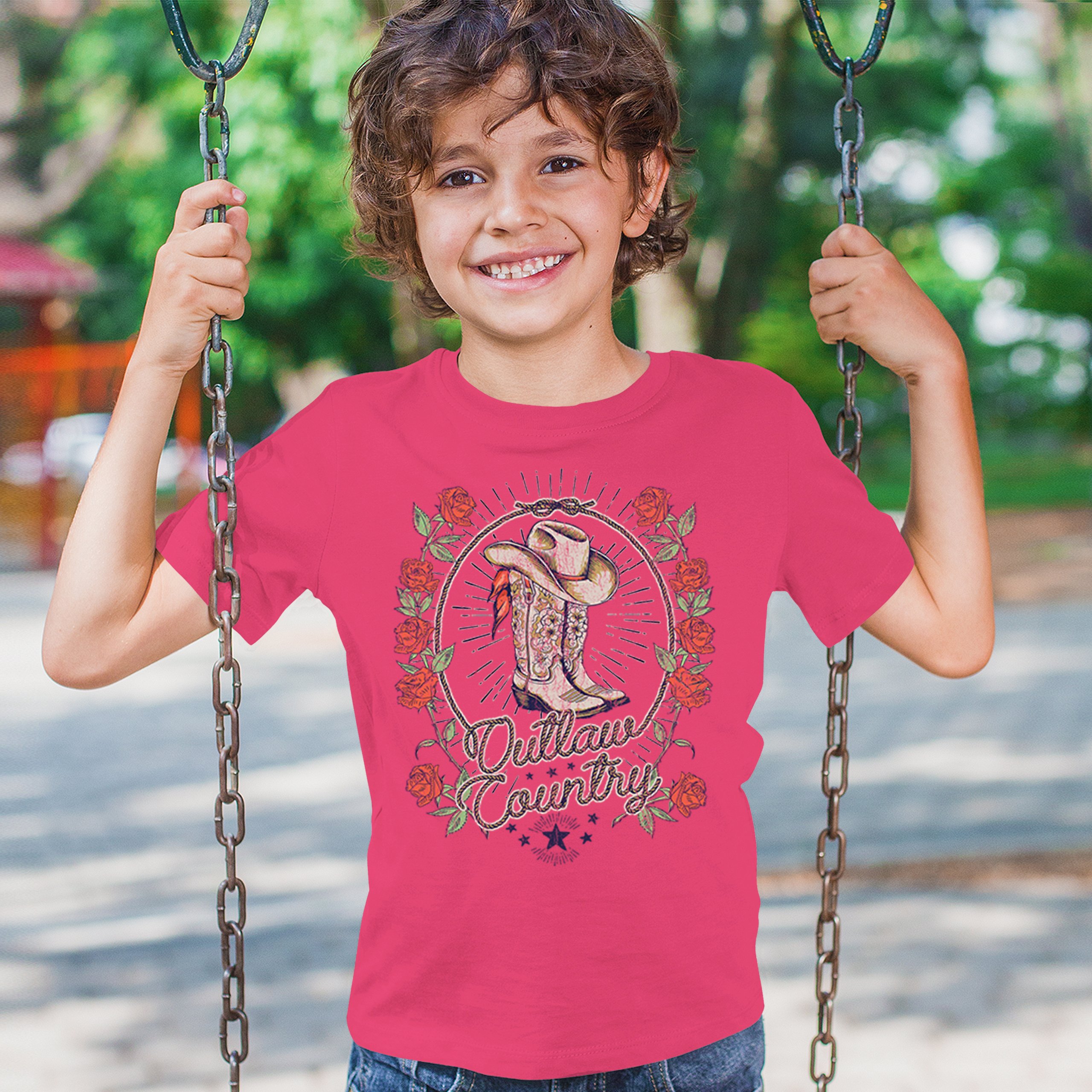Outlaw Country Cowgirl Boots Roses Youth T-shirt Western Rodeo Floral Hat Kids - Picture 47 of 50