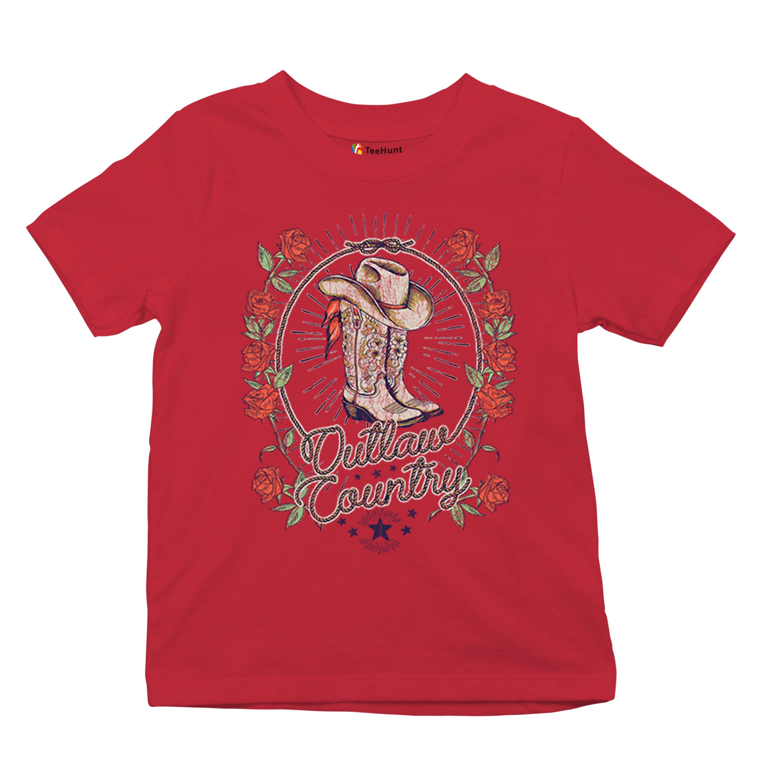 Outlaw Country Cowgirl Boots Roses Youth T-shirt Western Rodeo Floral Hat Kids - Picture 20 of 50