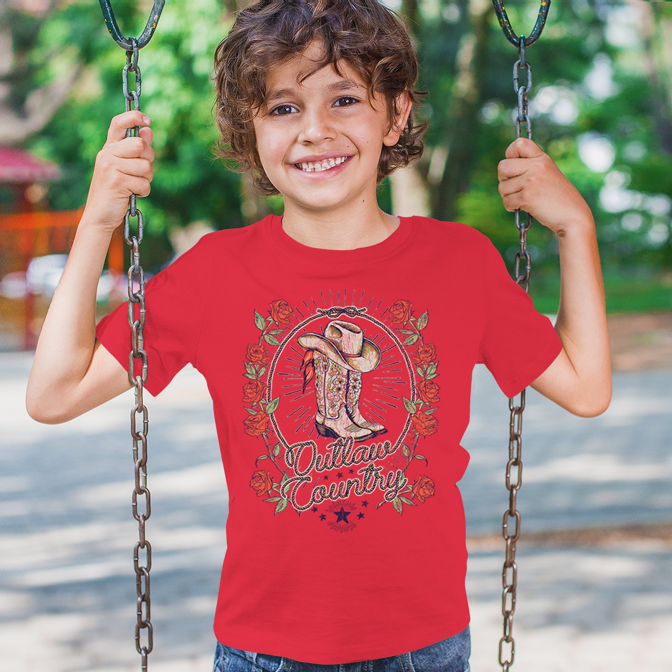 Outlaw Country Cowgirl Boots Roses Youth T-shirt Western Rodeo Floral Hat Kids - Picture 19 of 50