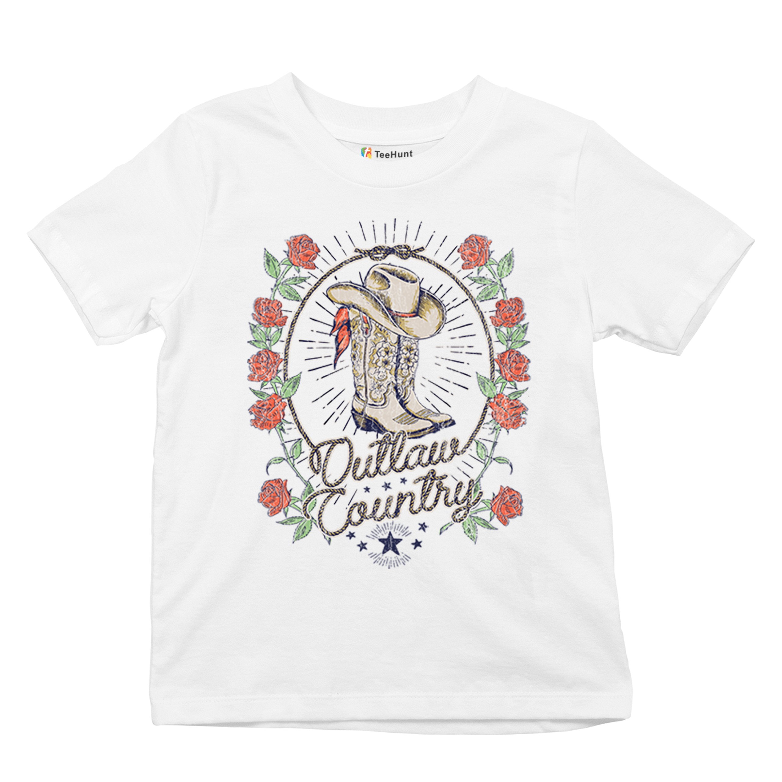 Outlaw Country Cowgirl Boots Roses Youth T-shirt Western Rodeo Floral Hat Kids - Picture 27 of 50