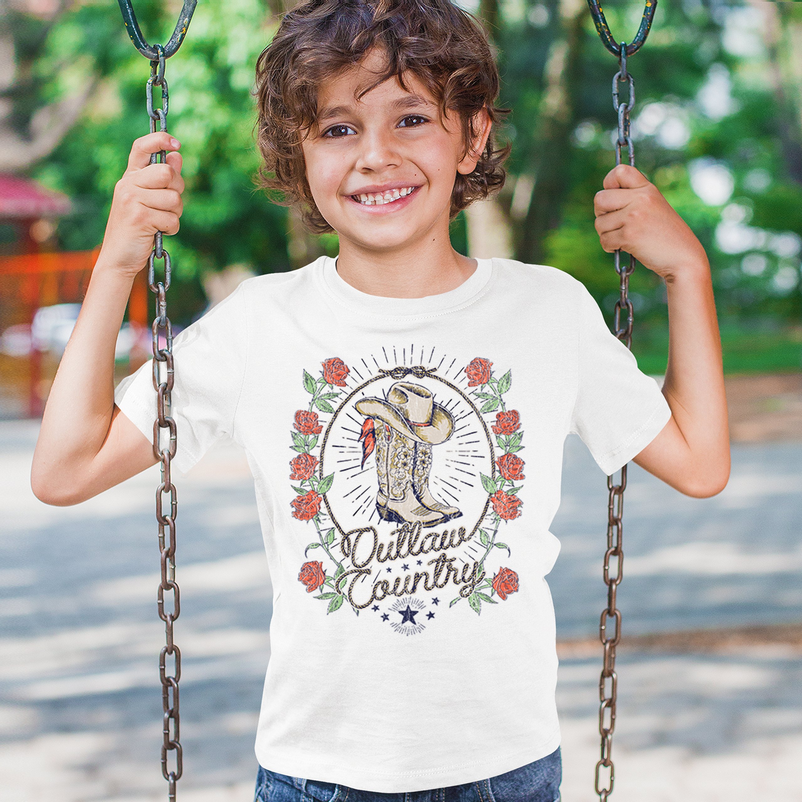 Outlaw Country Cowgirl Boots Roses Youth T-shirt Western Rodeo Floral Hat Kids - Picture 26 of 50