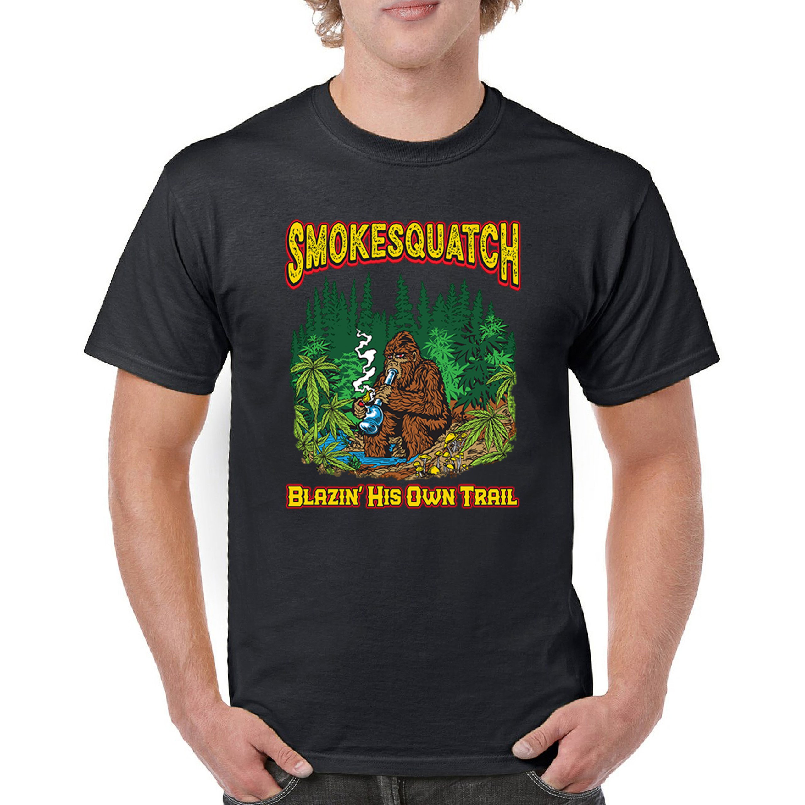 Smokesquatch Bigfoot Weed T-shirt Blazin Own Trail Bong Cannabis Men&rsquo;s Tee