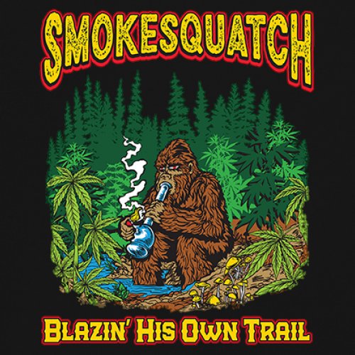 ALTRA T shirt scollo a V Smokesquatch Bigfoot Weed Blazin Own Trail Bong Cannabis Tee