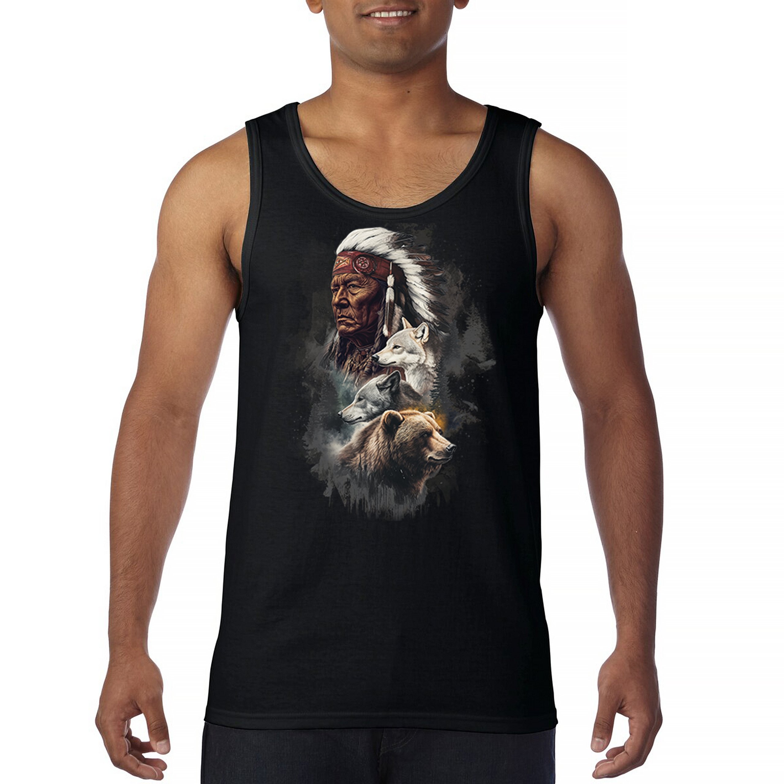 Animal Chief Tank Top Native American Spirit Tribal Totem Indigenous Men’s Top