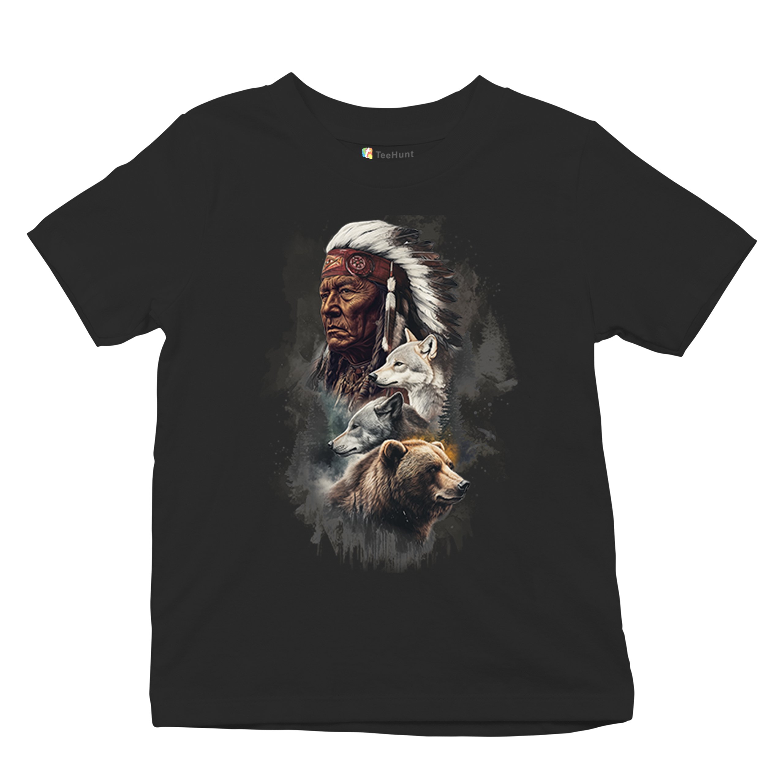 Animal Chief Youth T-shirt Native American Spirit Tribal Totem Indigenous Kids - Picture 6 of 50