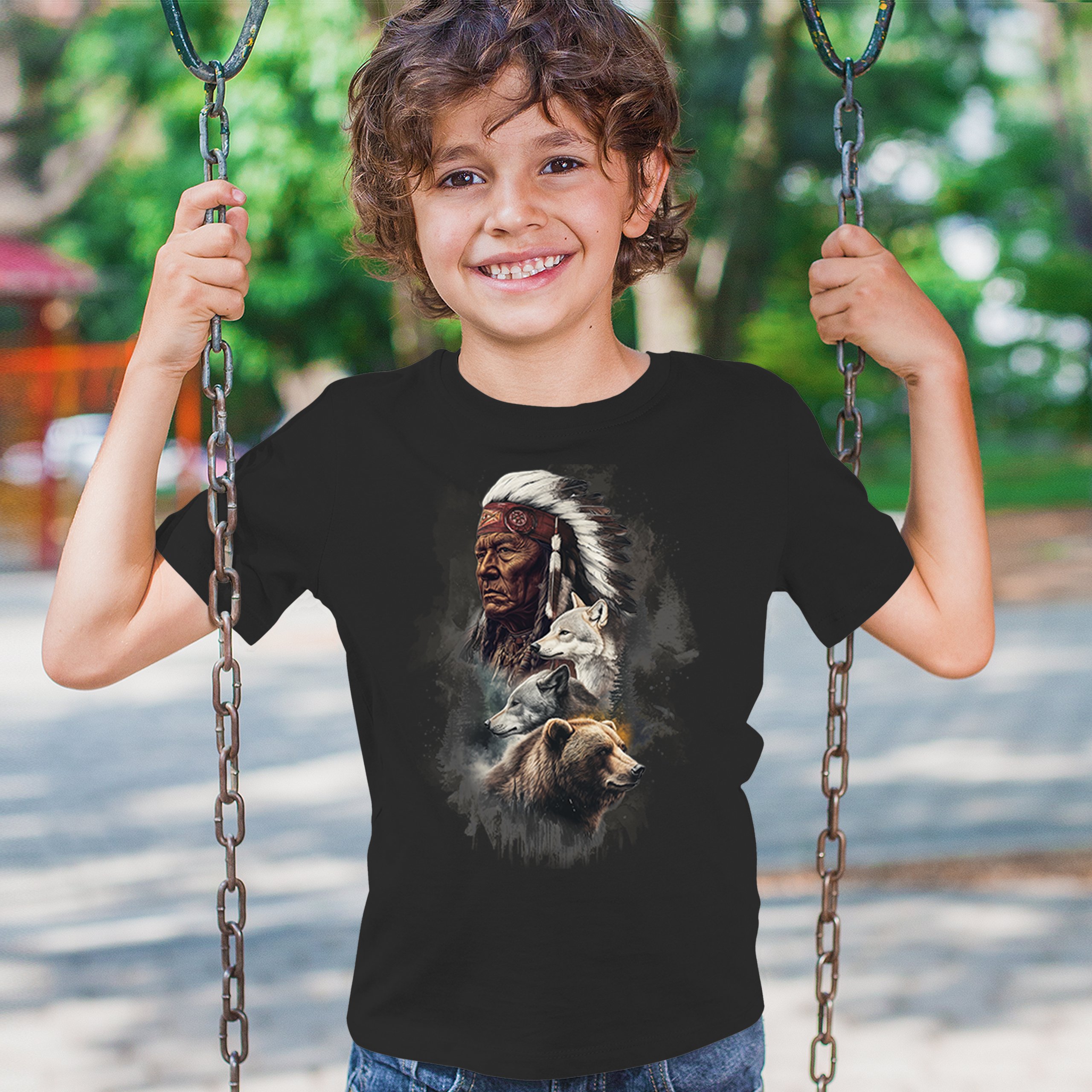 Animal Chief Youth T-shirt Native American Spirit Tribal Totem Indigenous Kids - Picture 5 of 50