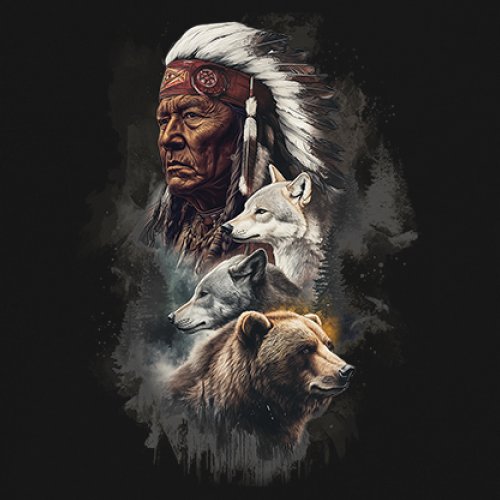 Animal Chief Youth T-shirt Native American Spirit Tribal Totem Indigenous Kids - Picture 4 of 50