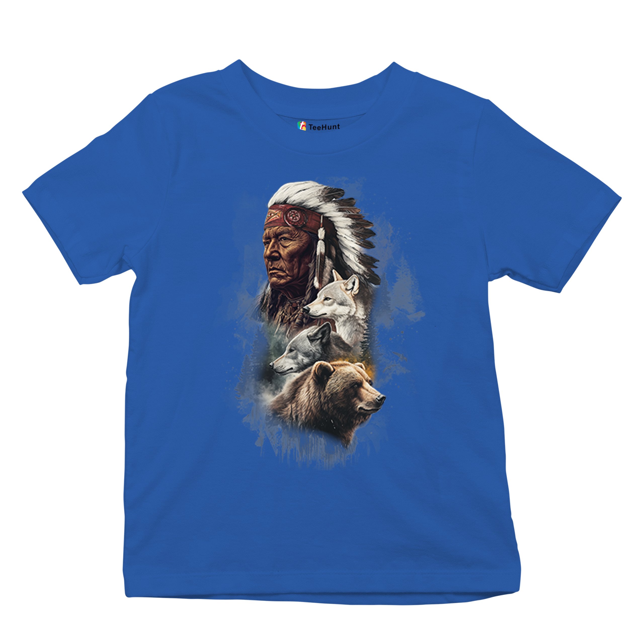 Animal Chief Youth T-shirt Native American Spirit Tribal Totem Indigenous Kids - Picture 41 of 50