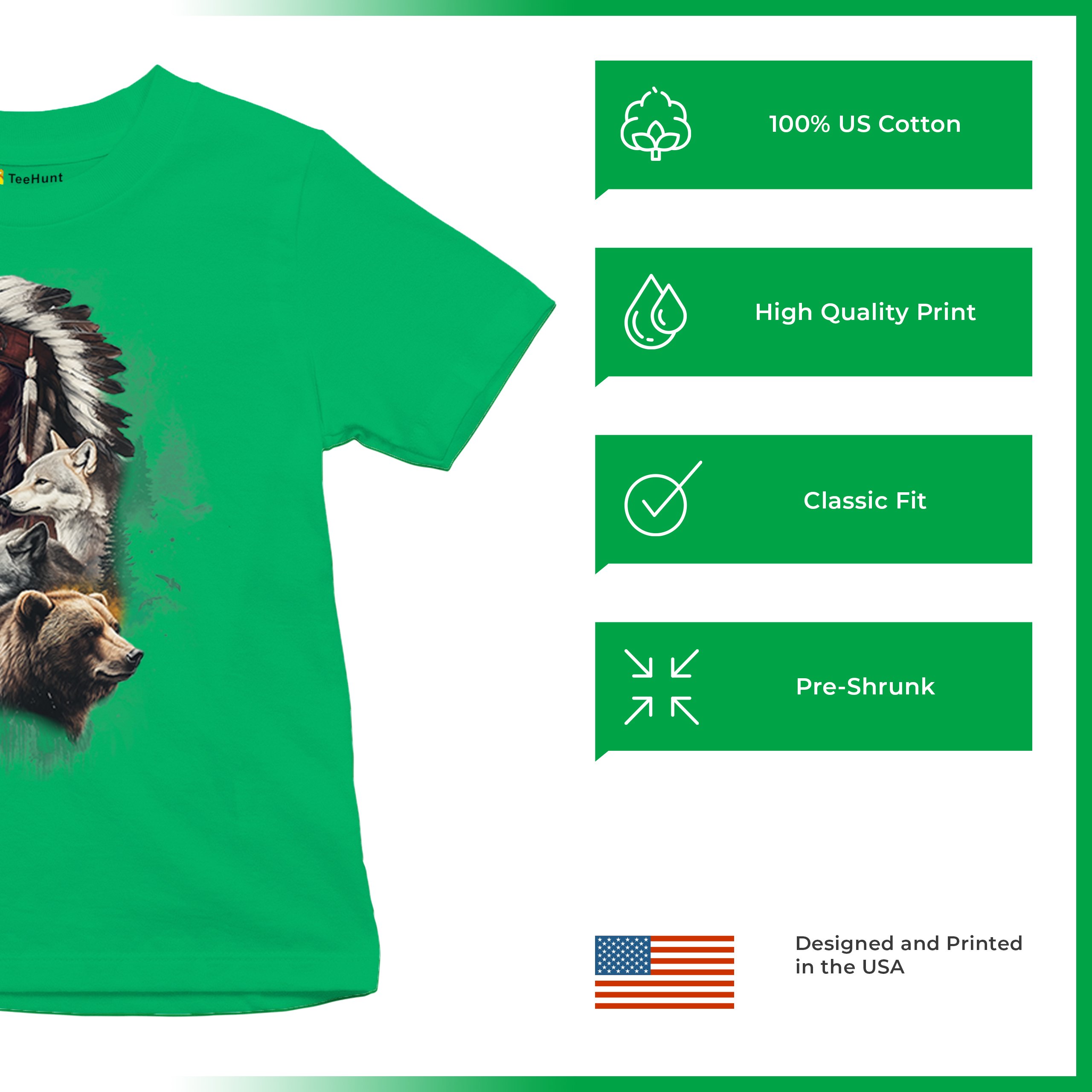 Animal Chief Youth T-shirt Native American Spirit Tribal Totem Indigenous Kids - Picture 35 of 50