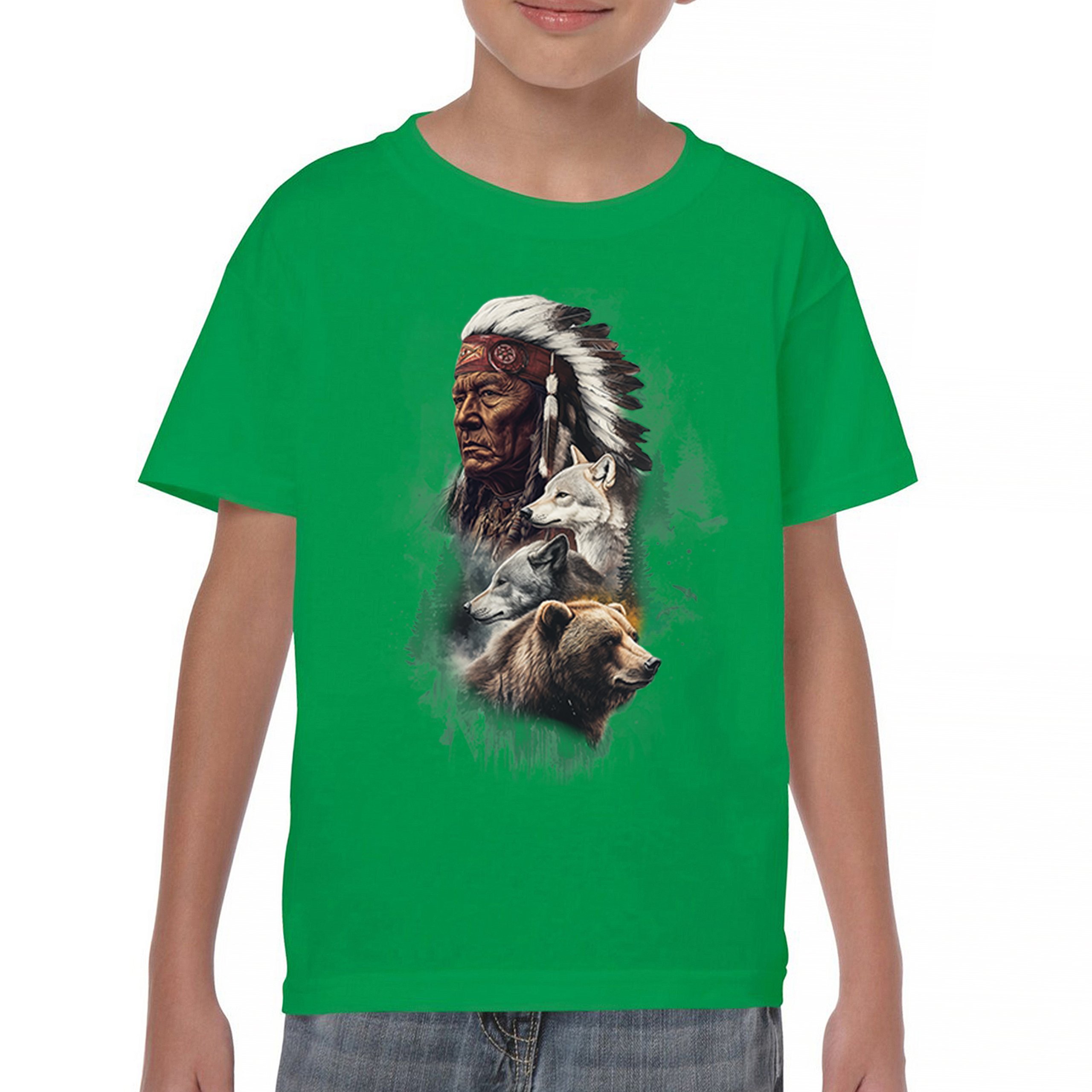 Animal Chief Youth T-shirt Native American Spirit Tribal Totem Indigenous Kids - Picture 30 of 50