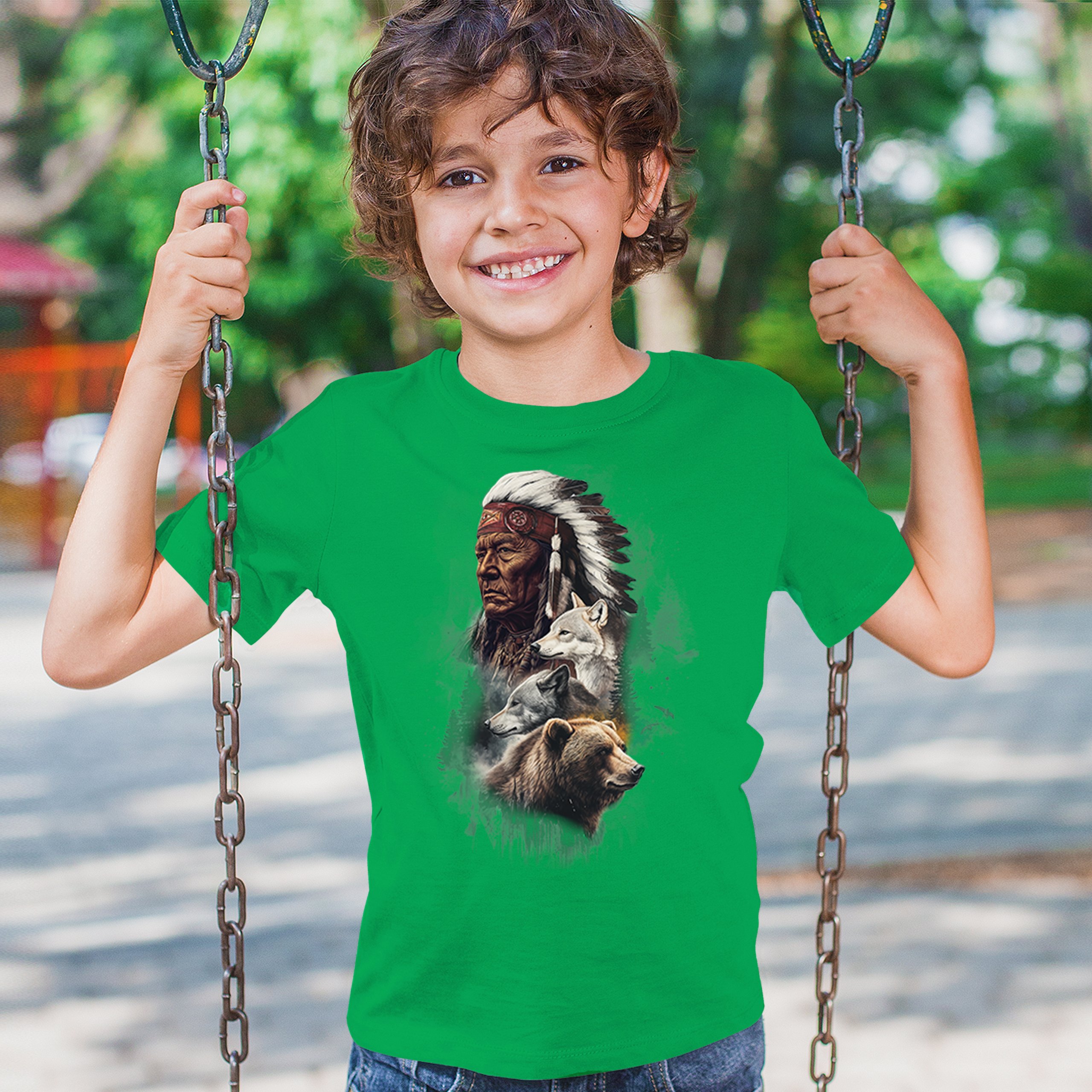 Animal Chief Youth T-shirt Native American Spirit Tribal Totem Indigenous Kids - Picture 33 of 50