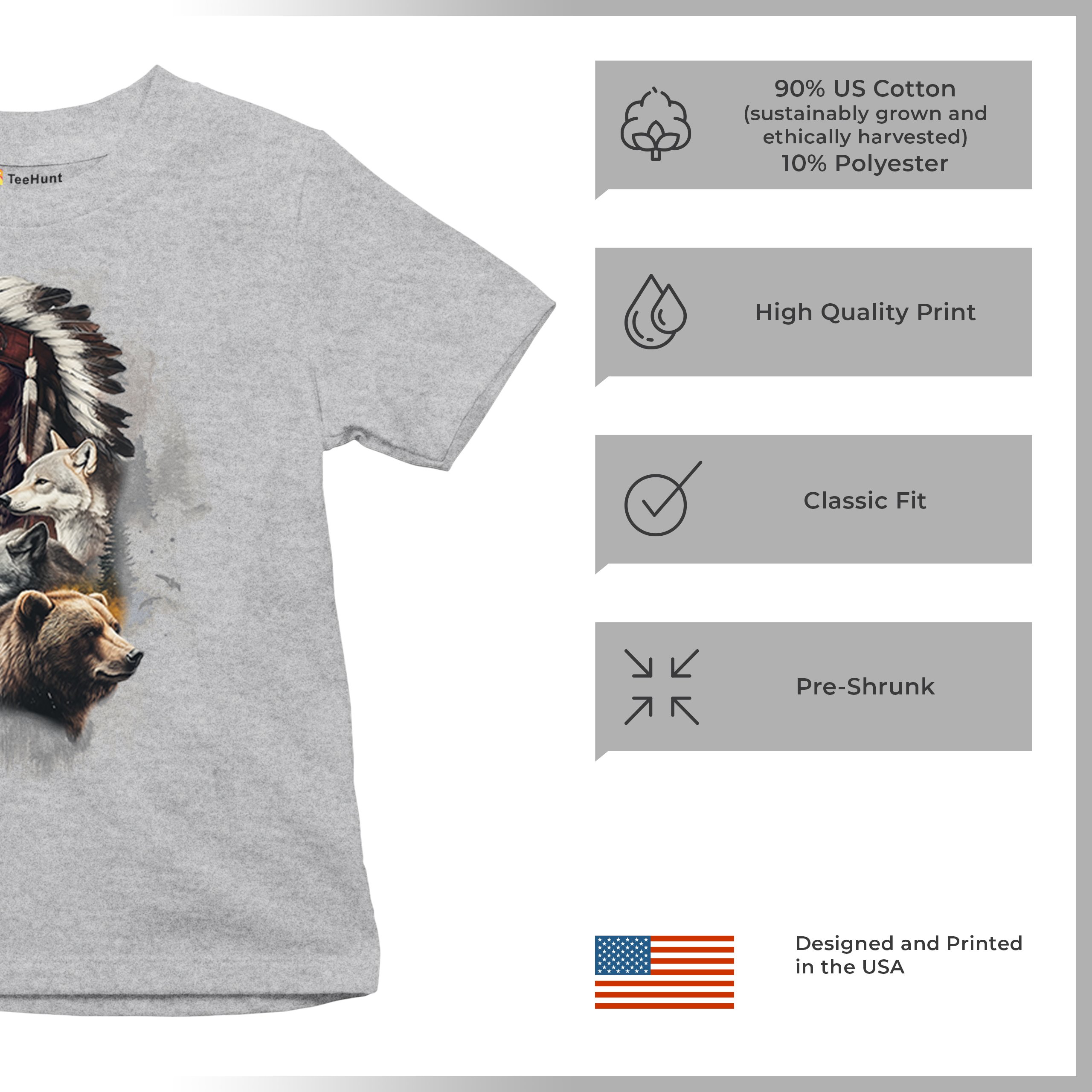 Animal Chief Youth T-shirt Native American Spirit Tribal Totem Indigenous Kids - Picture 14 of 50