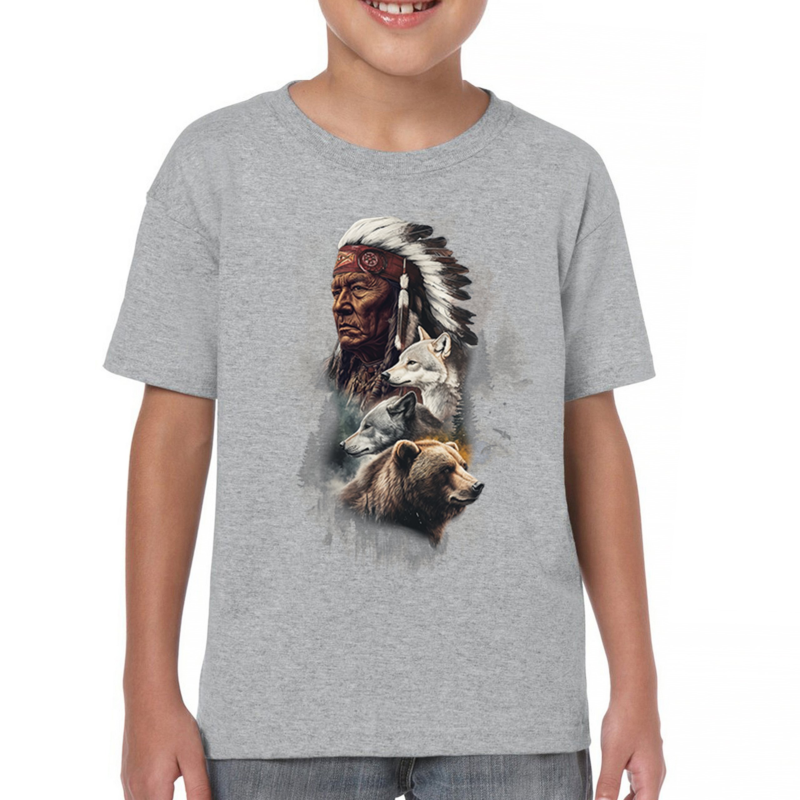 Animal Chief Youth T-shirt Native American Spirit Tribal Totem Indigenous Kids - Picture 9 of 50