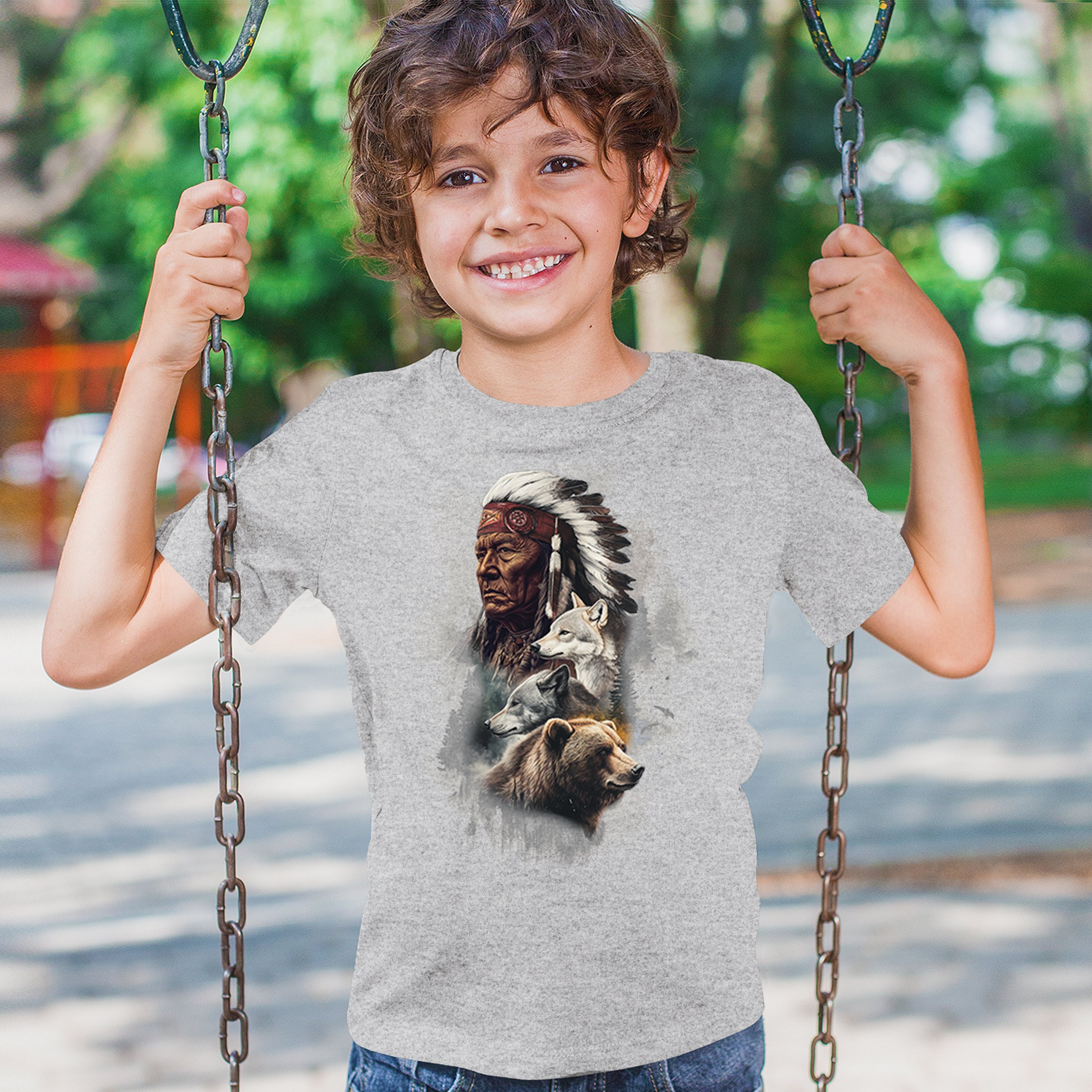 Animal Chief Youth T-shirt Native American Spirit Tribal Totem Indigenous Kids - Picture 12 of 50