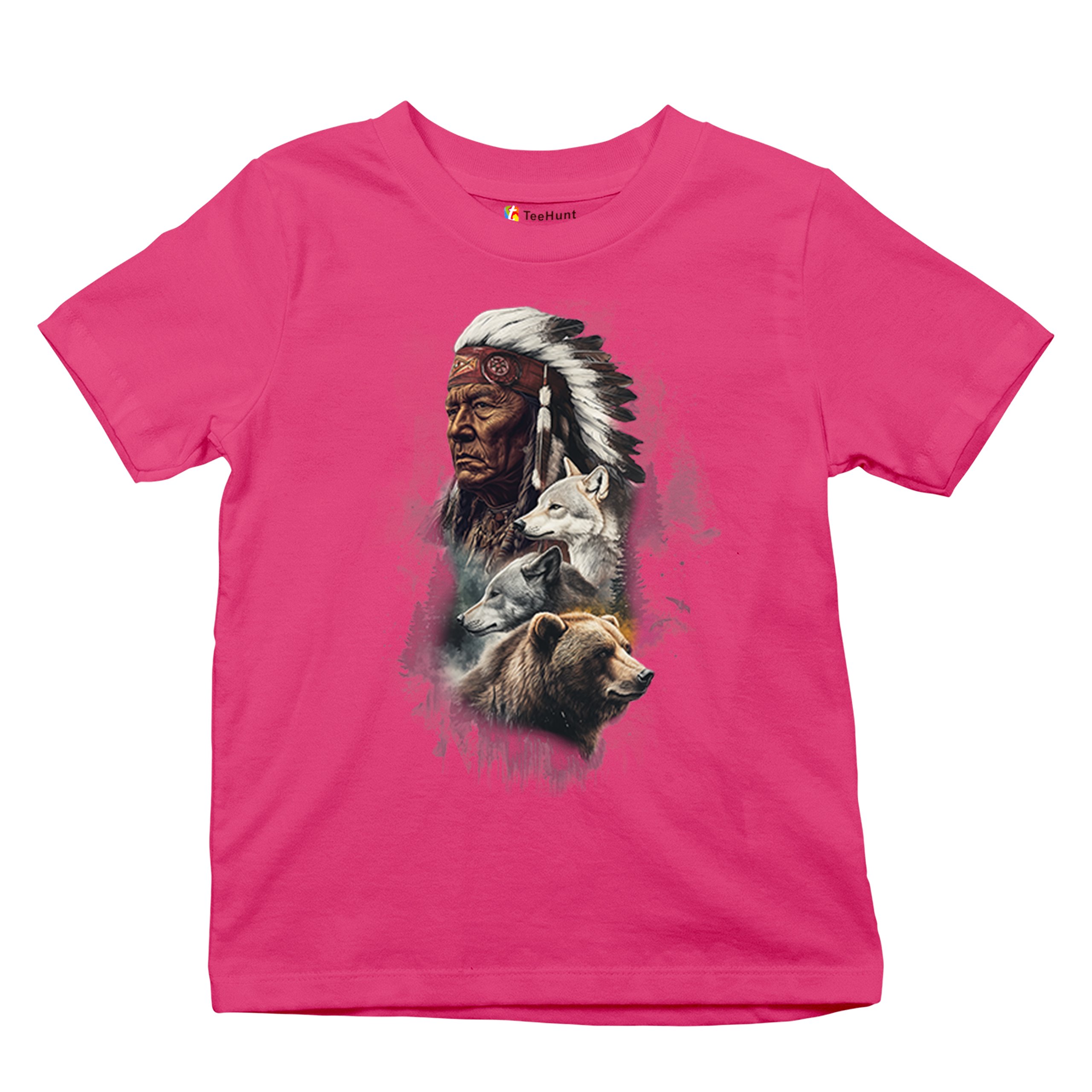 Animal Chief Youth T-shirt Native American Spirit Tribal Totem Indigenous Kids - Picture 48 of 50