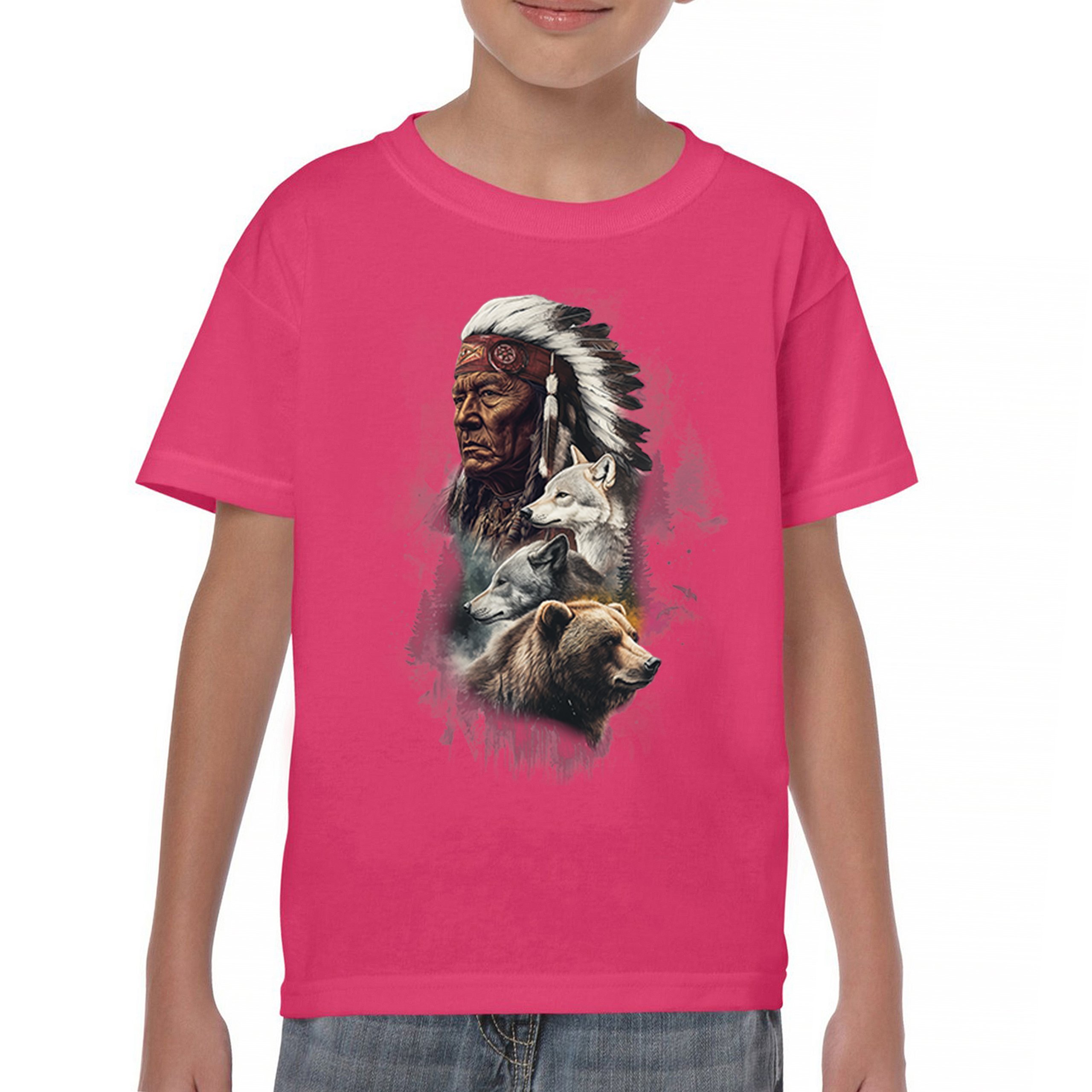Animal Chief Youth T-shirt Native American Spirit Tribal Totem Indigenous Kids - Picture 44 of 50