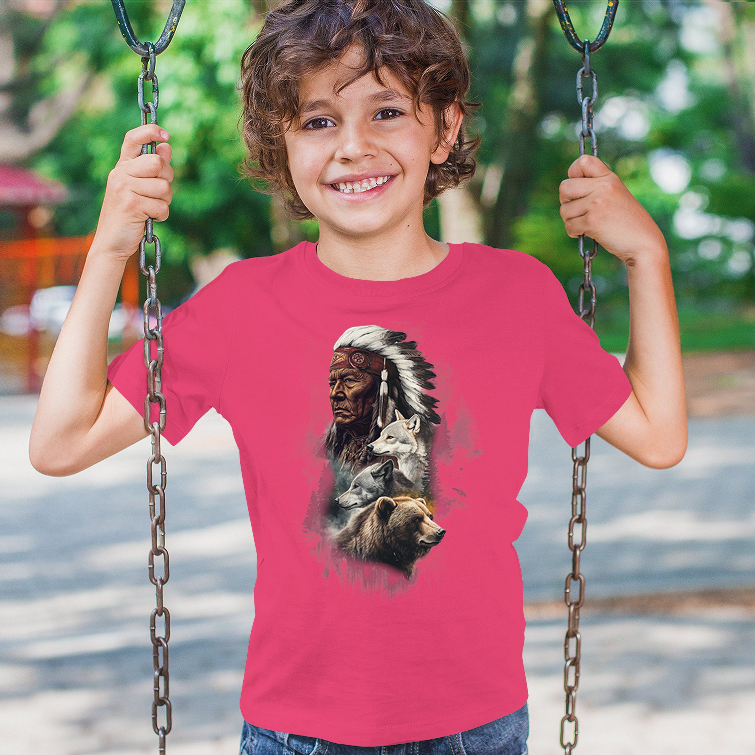 Animal Chief Youth T-shirt Native American Spirit Tribal Totem Indigenous Kids - Picture 47 of 50