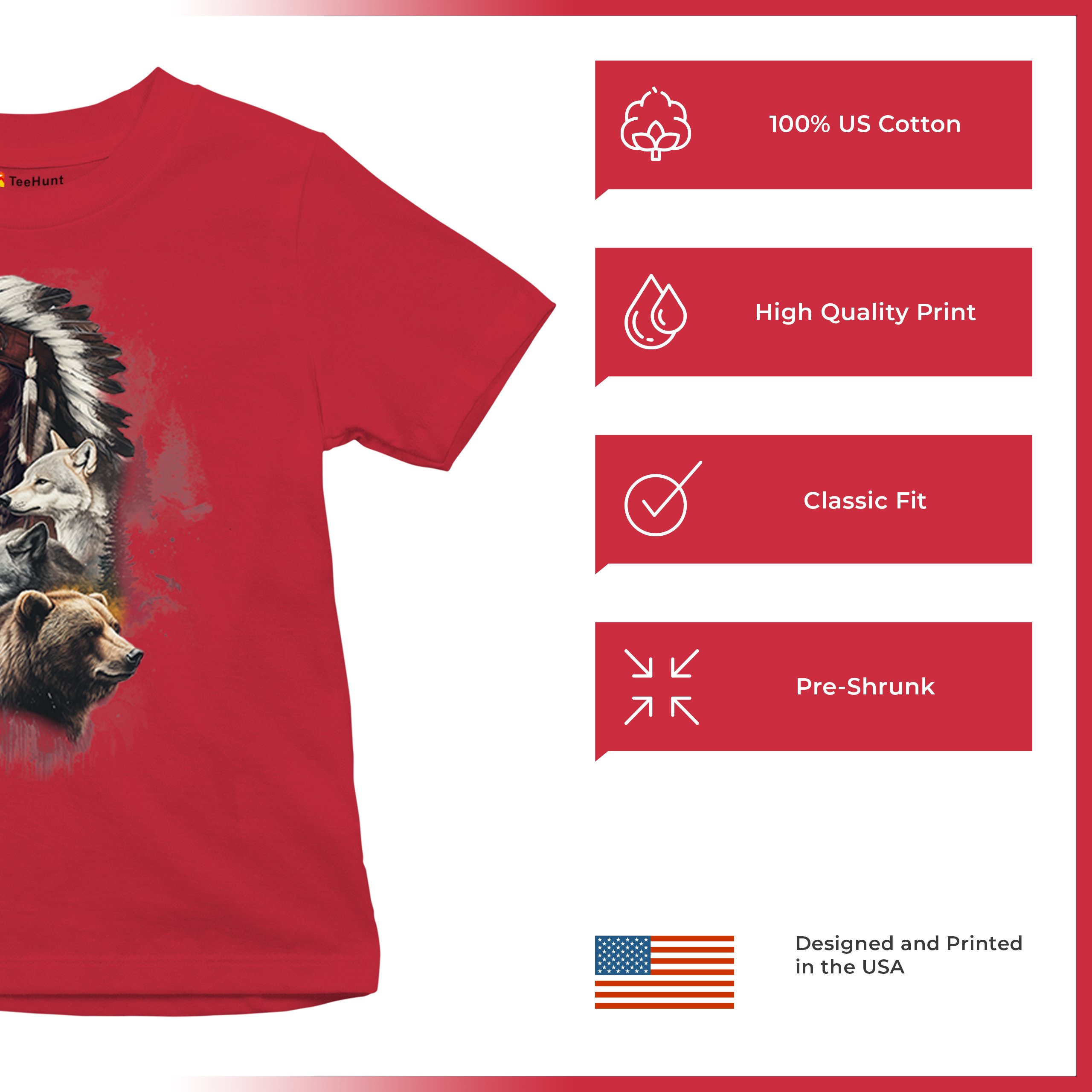 Animal Chief Youth T-shirt Native American Spirit Tribal Totem Indigenous Kids - Picture 21 of 50