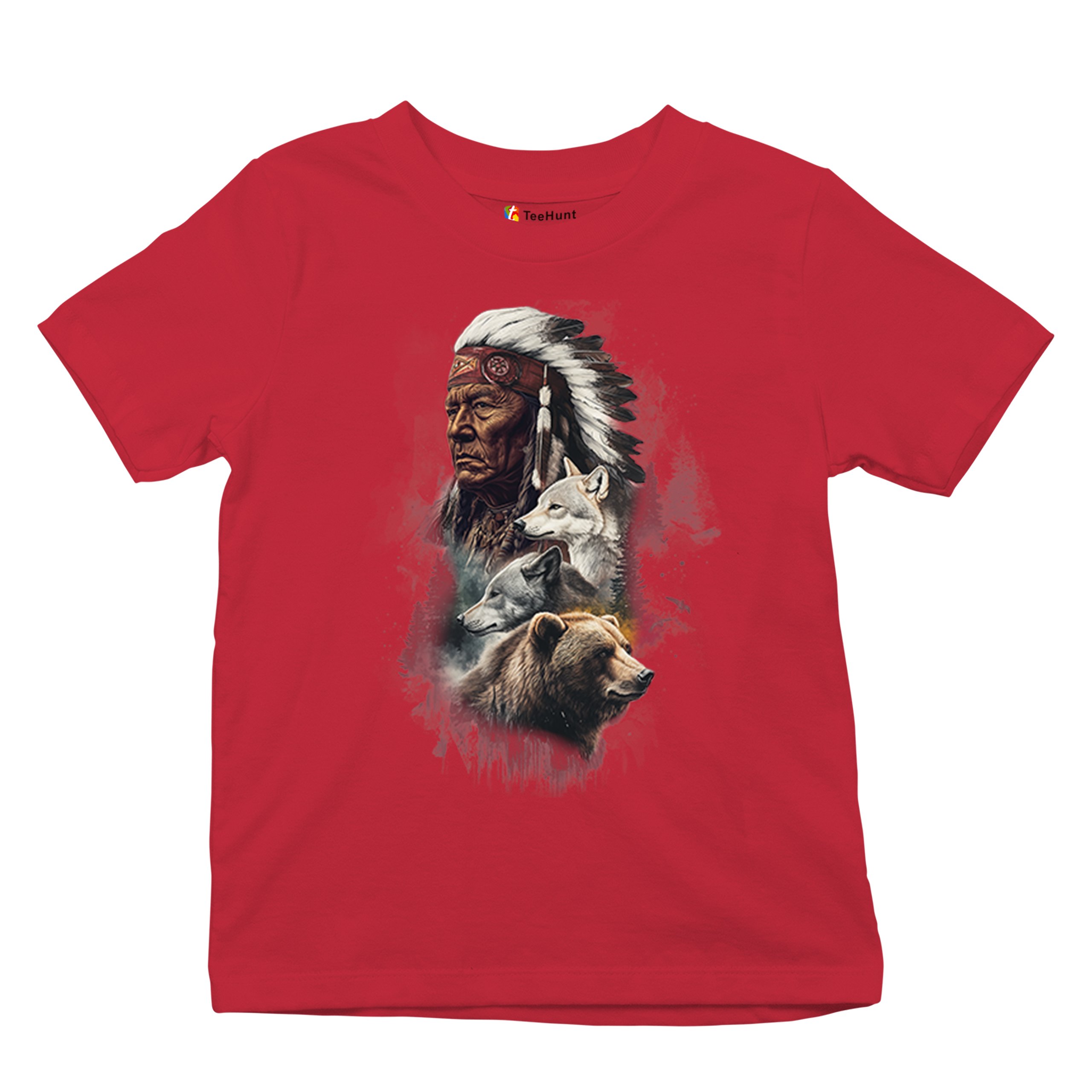Animal Chief Youth T-shirt Native American Spirit Tribal Totem Indigenous Kids - Picture 20 of 50