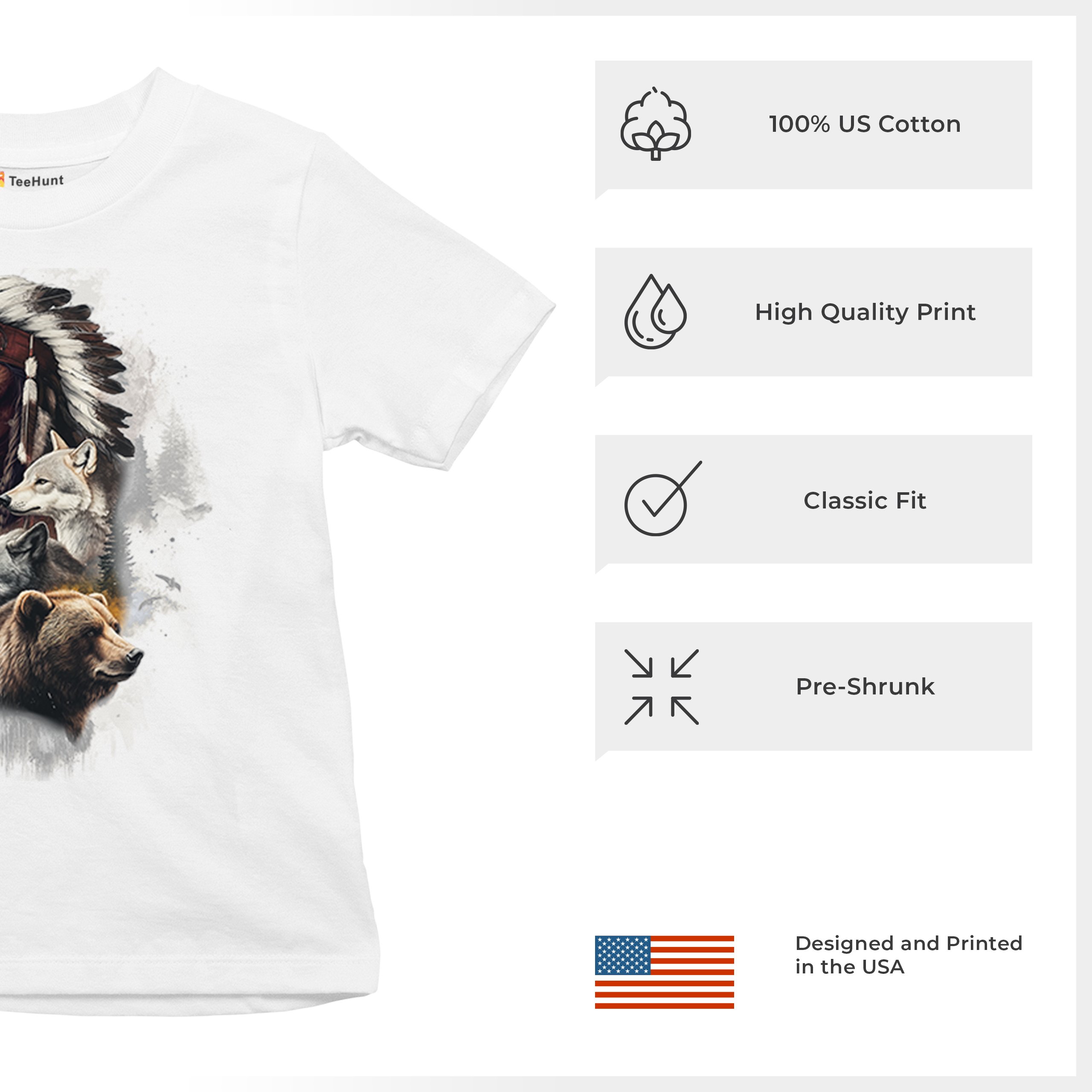 Animal Chief Youth T-shirt Native American Spirit Tribal Totem Indigenous Kids - Picture 28 of 50