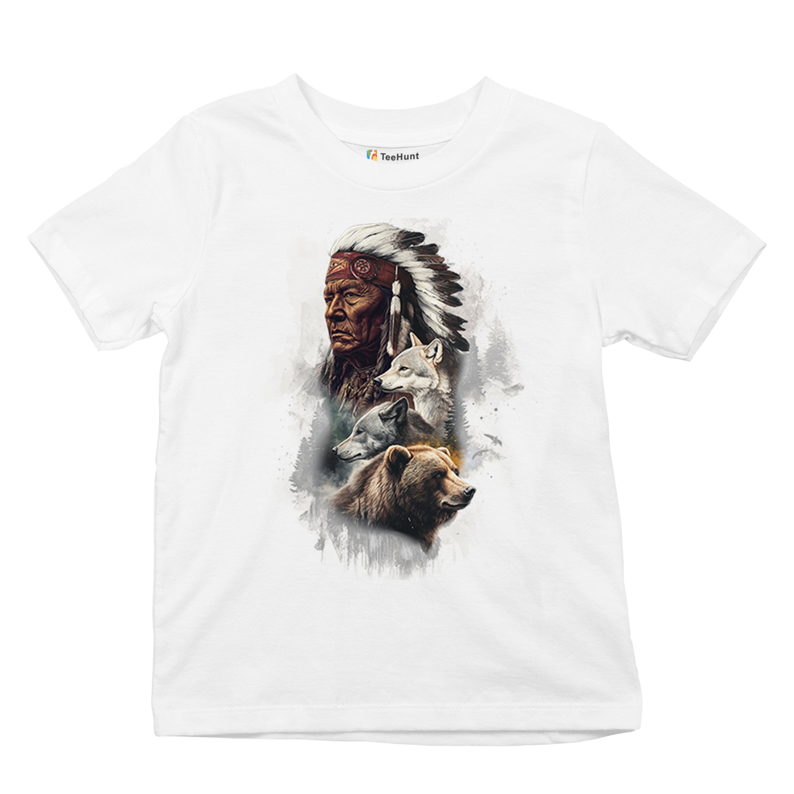 Animal Chief Youth T-shirt Native American Spirit Tribal Totem Indigenous Kids - Picture 27 of 50