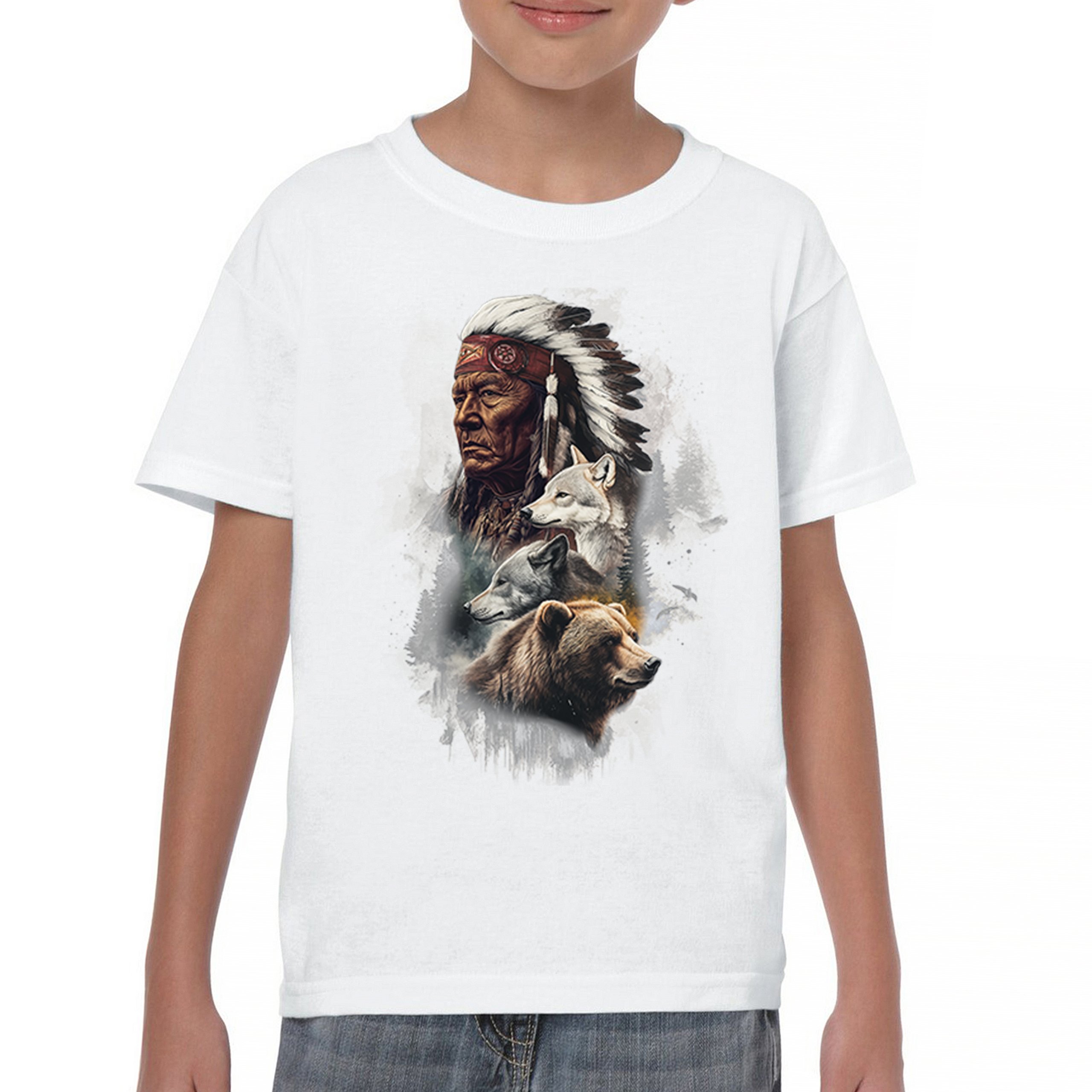 Animal Chief Youth T-shirt Native American Spirit Tribal Totem Indigenous Kids - Picture 23 of 50