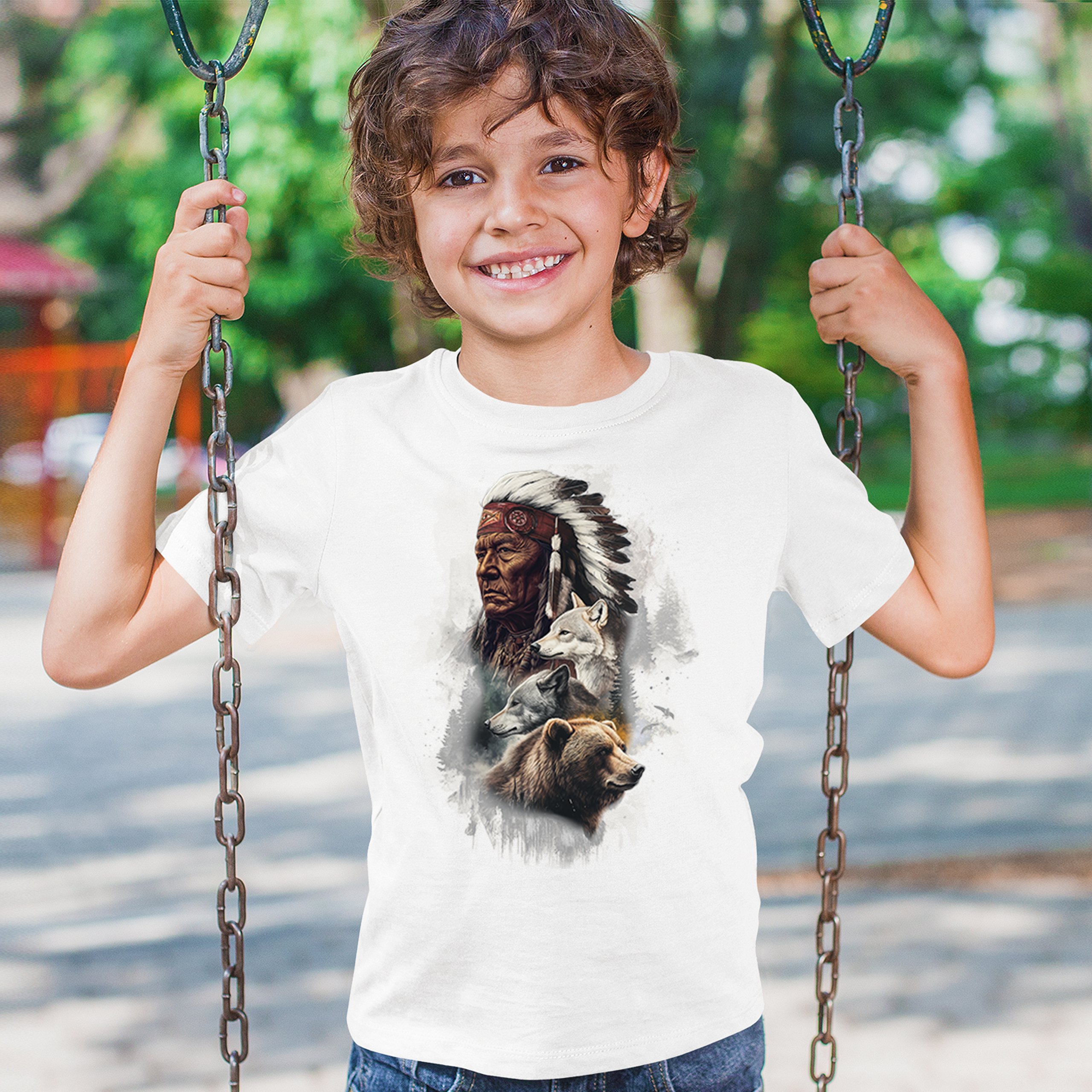 Animal Chief Youth T-shirt Native American Spirit Tribal Totem Indigenous Kids - Picture 26 of 50