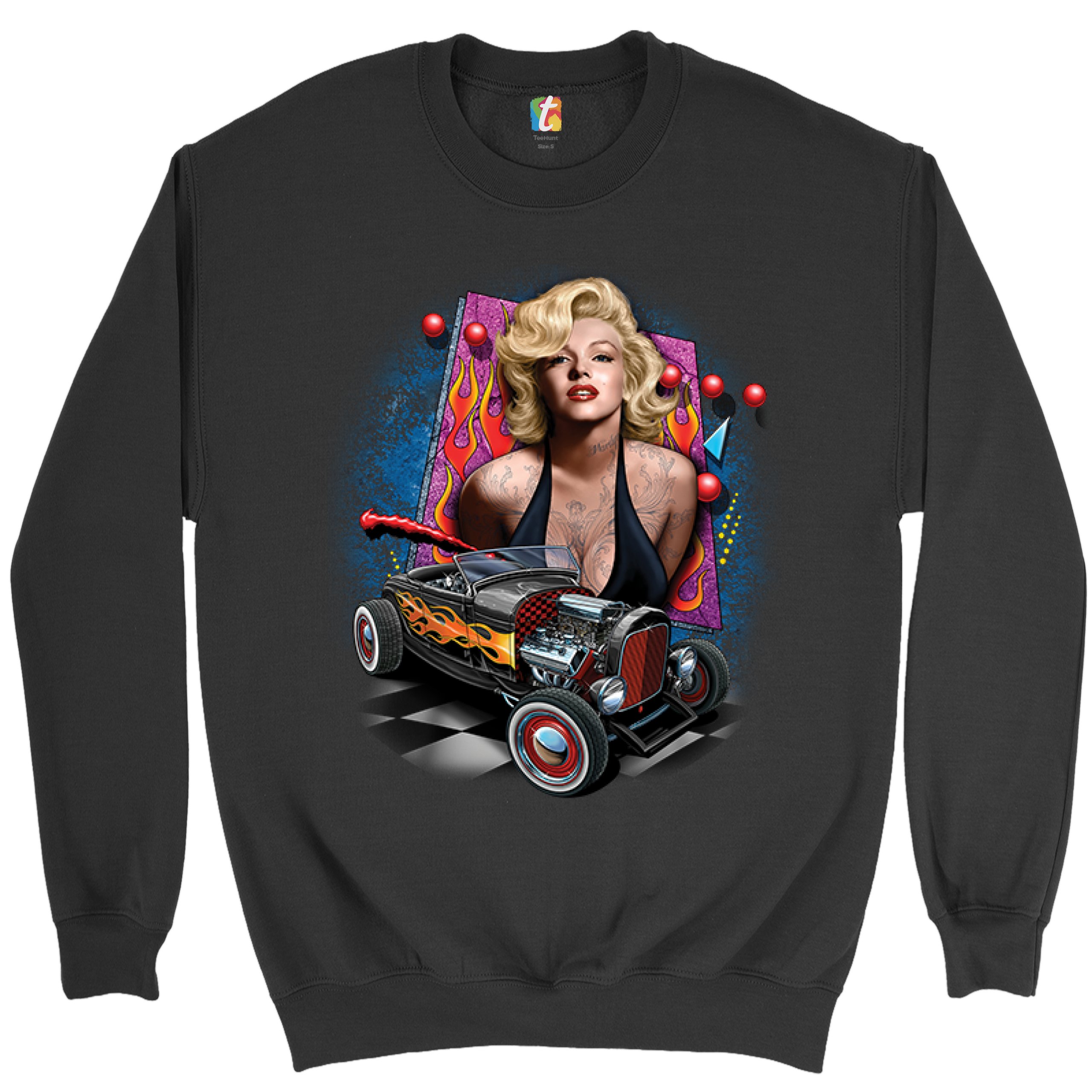 Marilyn Monroe Hot Rod Sweatshirt Vintage Route 66 Drag Racing Crewneck