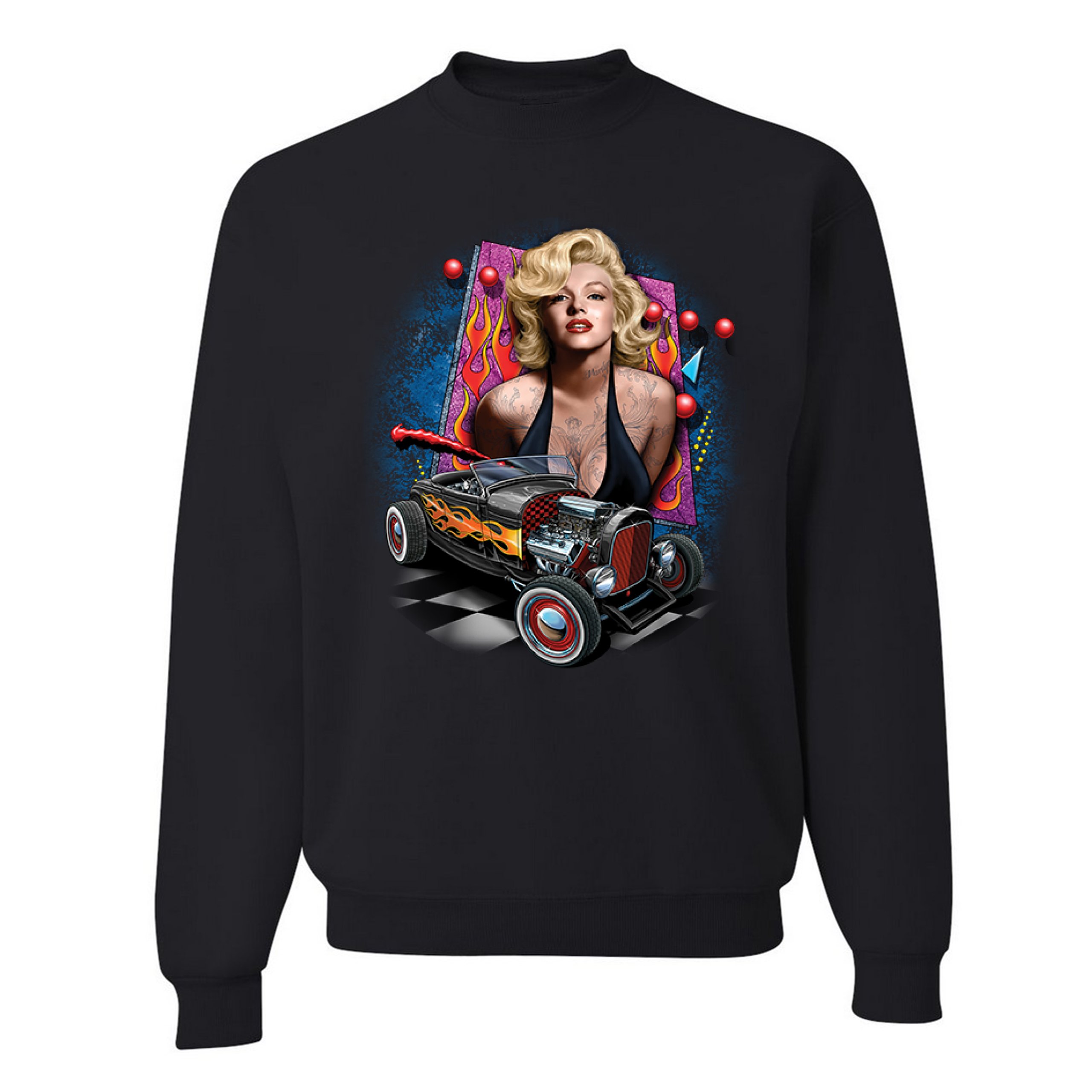 Marilyn Monroe Hot Rod Sweatshirt Vintage Route 66 Drag Racing Crewneck