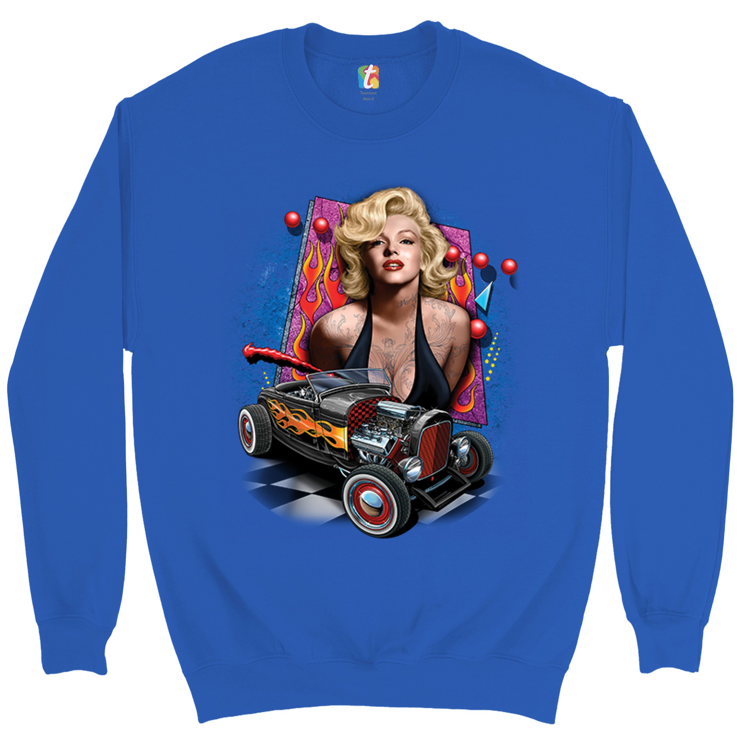 Marilyn Monroe Hot Rod Sweatshirt Vintage Route 66 Drag Racing Crewneck