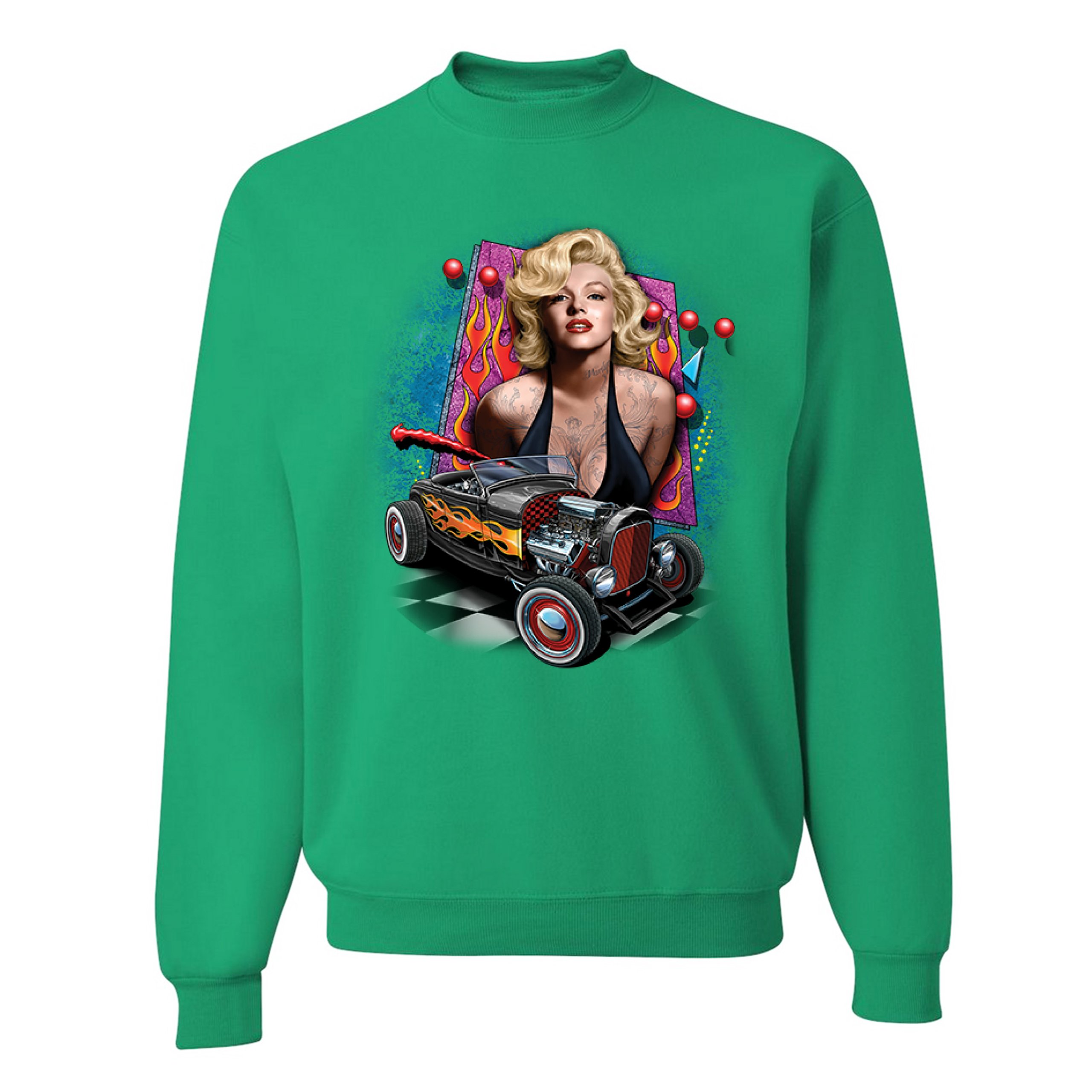 Marilyn Monroe Hot Rod Sweatshirt Vintage Route 66 Drag Racing Crewneck