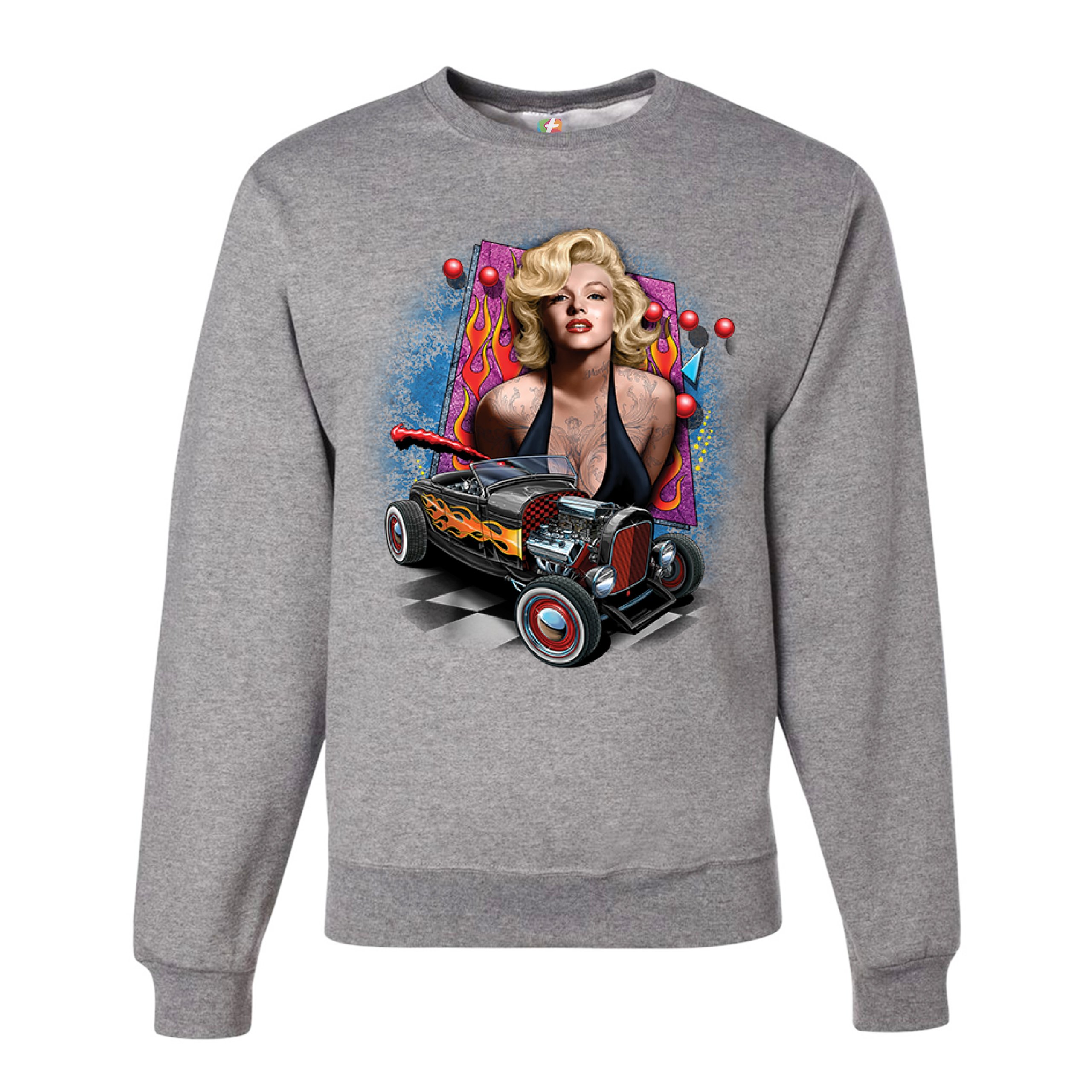 Marilyn Monroe Hot Rod Sweatshirt Vintage Route 66 Drag Racing Crewneck