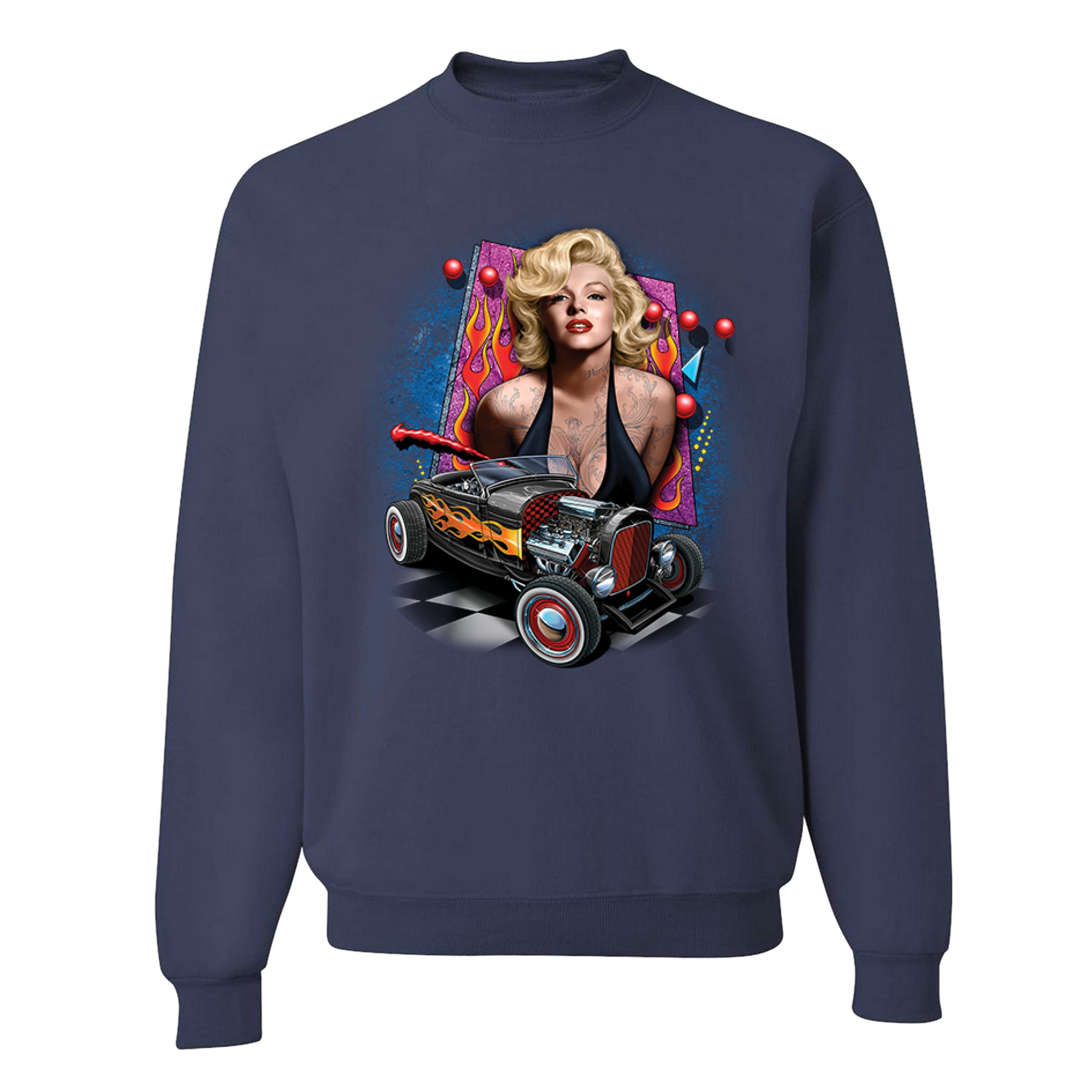 Marilyn Monroe Hot Rod Sweatshirt Vintage Route 66 Drag Racing Crewneck