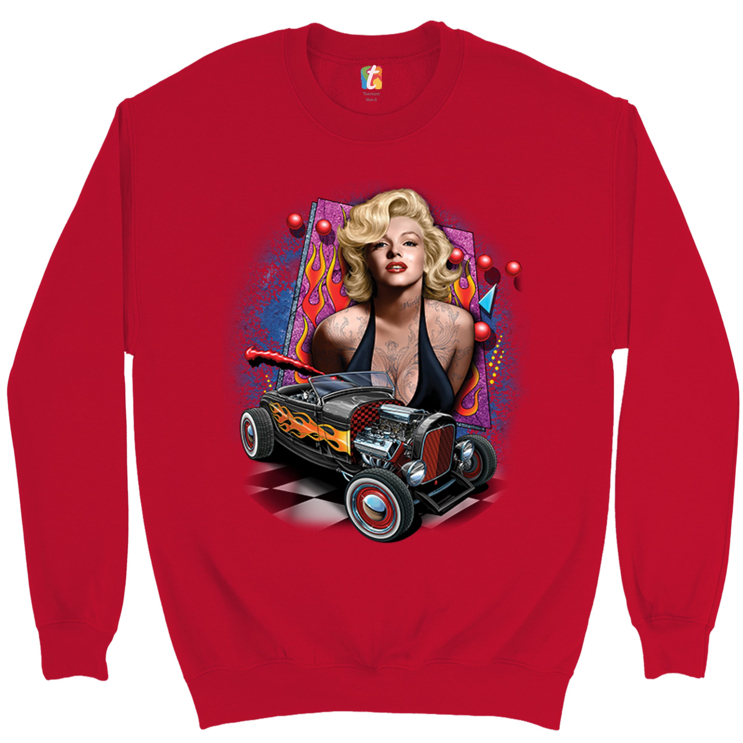 Marilyn Monroe Hot Rod Sweatshirt Vintage Route 66 Drag Racing Crewneck