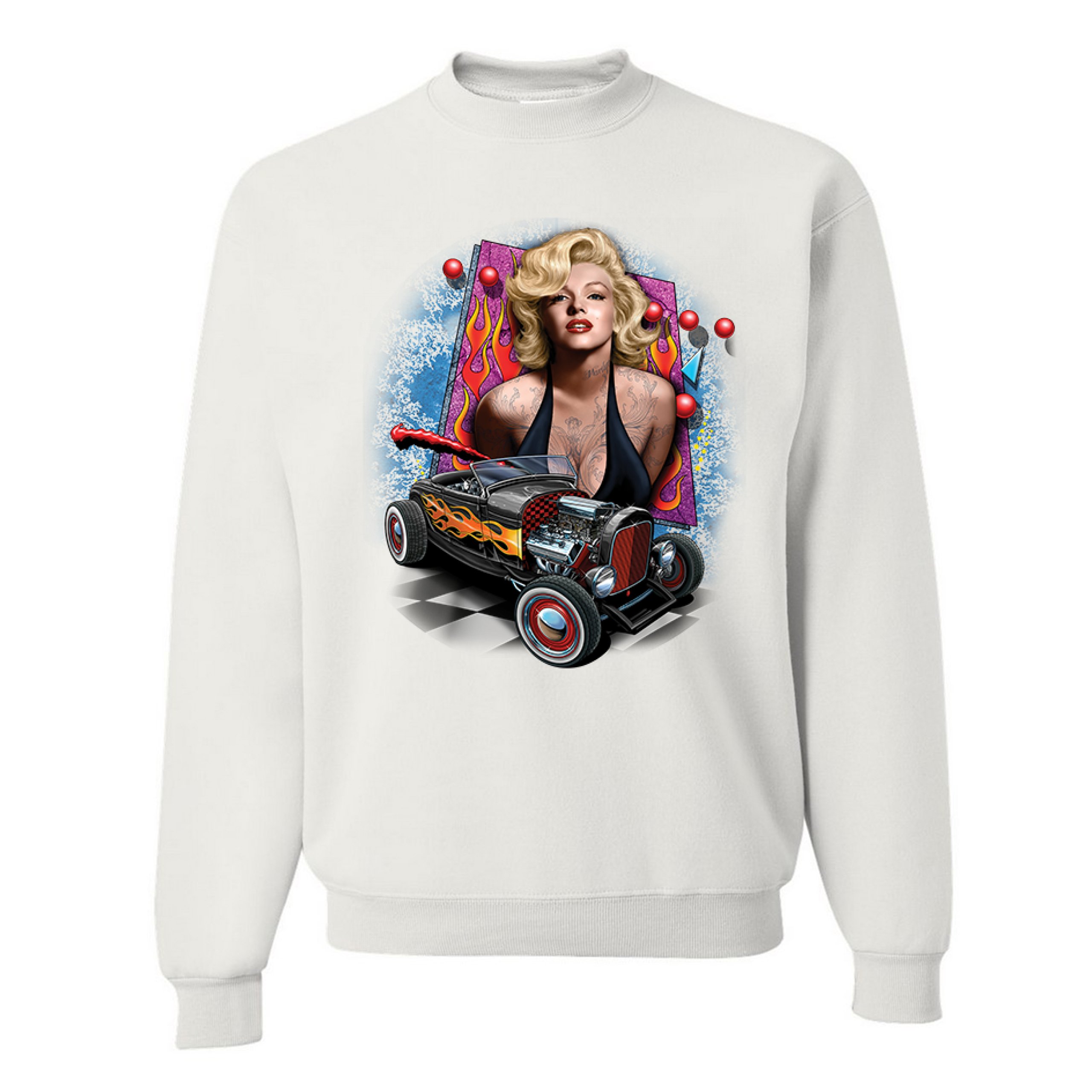 Marilyn Monroe Hot Rod Sweatshirt Vintage Route 66 Drag Racing Crewneck