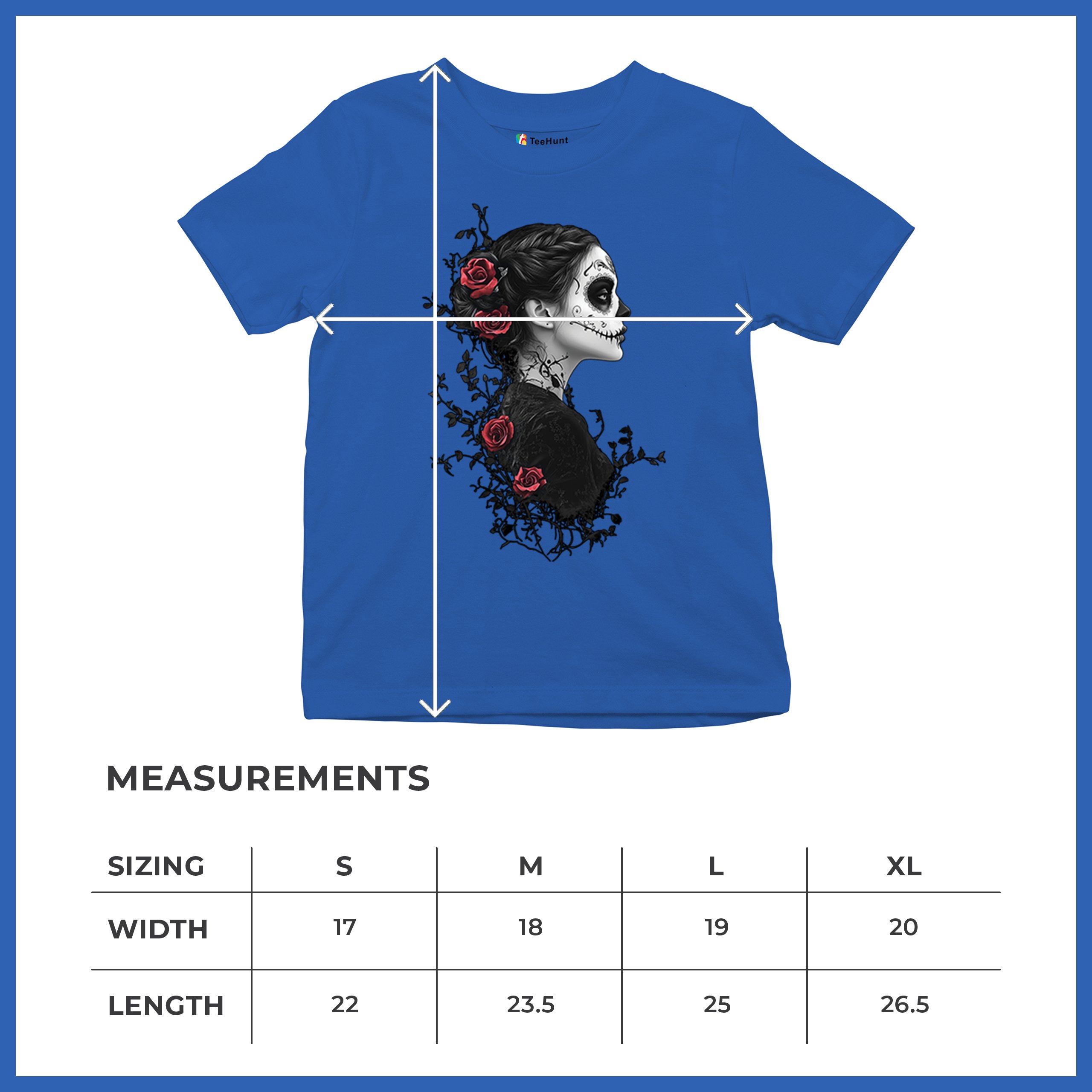 Gothic Sugar Skull Roses Youth T-shirt Day of Dead Dark Elegance Skeleton Kids - Picture 43 of 50