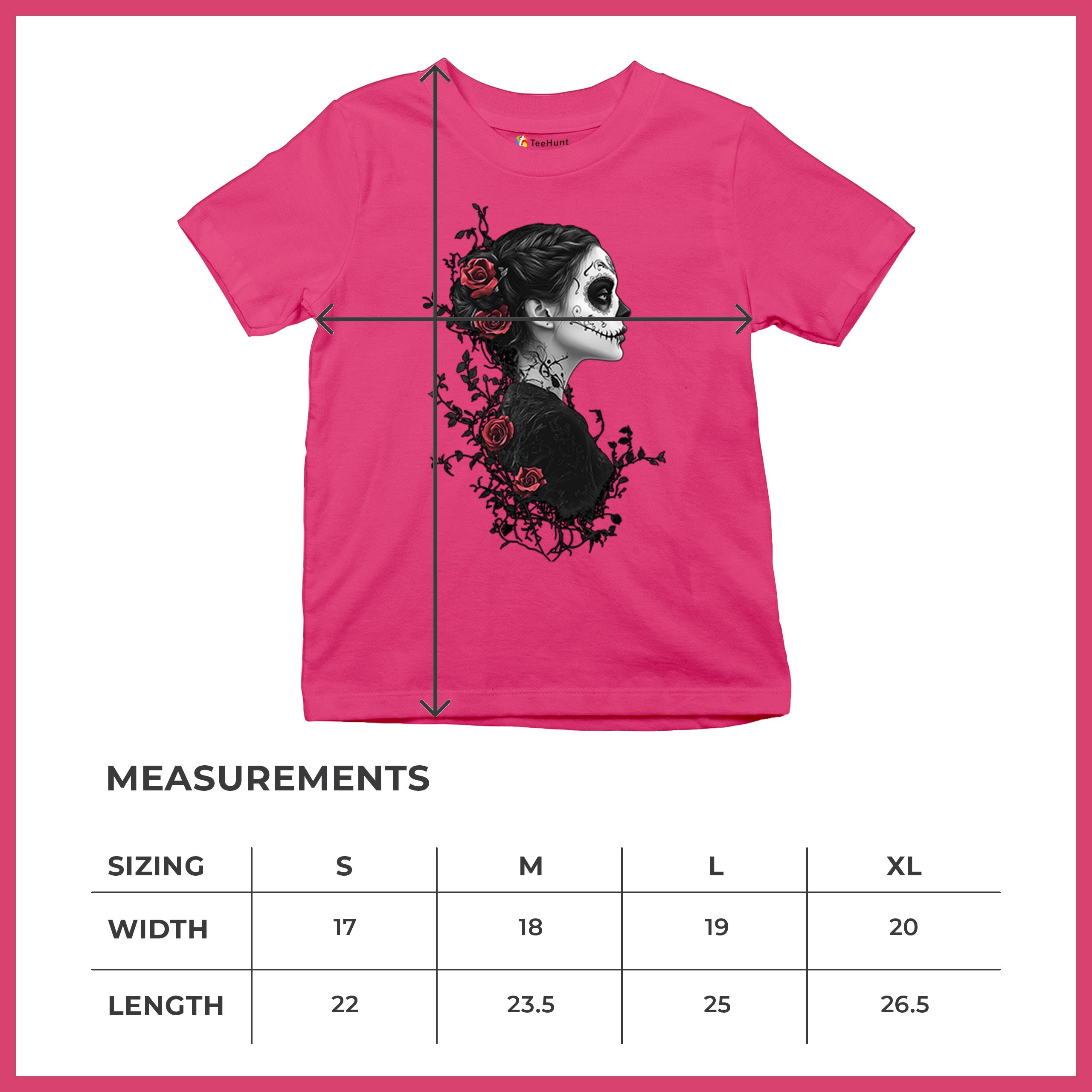 Gothic Sugar Skull Roses Youth T-shirt Day of Dead Dark Elegance Skeleton Kids - Picture 50 of 50