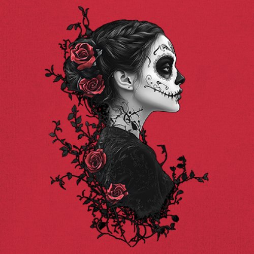 Gothic Sugar Skull Roses Youth T-shirt Day of Dead Dark Elegance Skeleton Kids - Picture 18 of 50