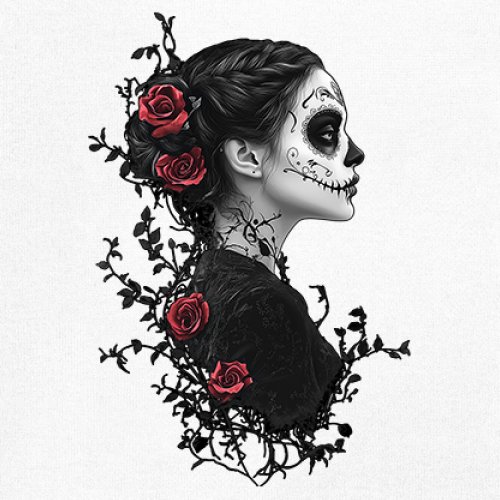 Gothic Sugar Skull Roses Youth T-shirt Day of Dead Dark Elegance Skeleton Kids - Picture 25 of 50