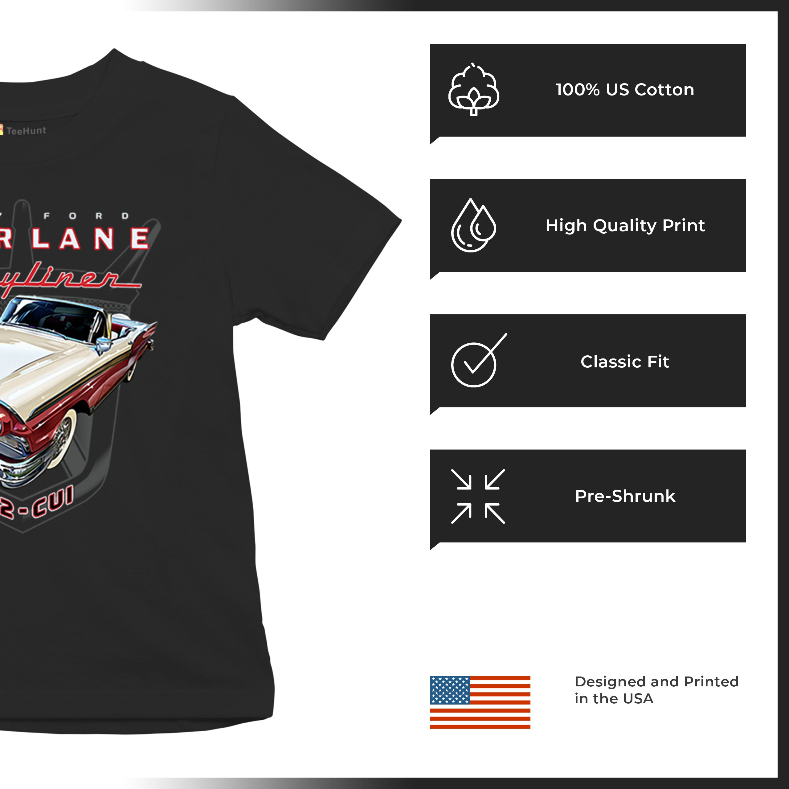 Ford Fairlane Skyliner Crest Youth T-shirt 1957 Vintage Classic FoMoCo Kids - Picture 7 of 50