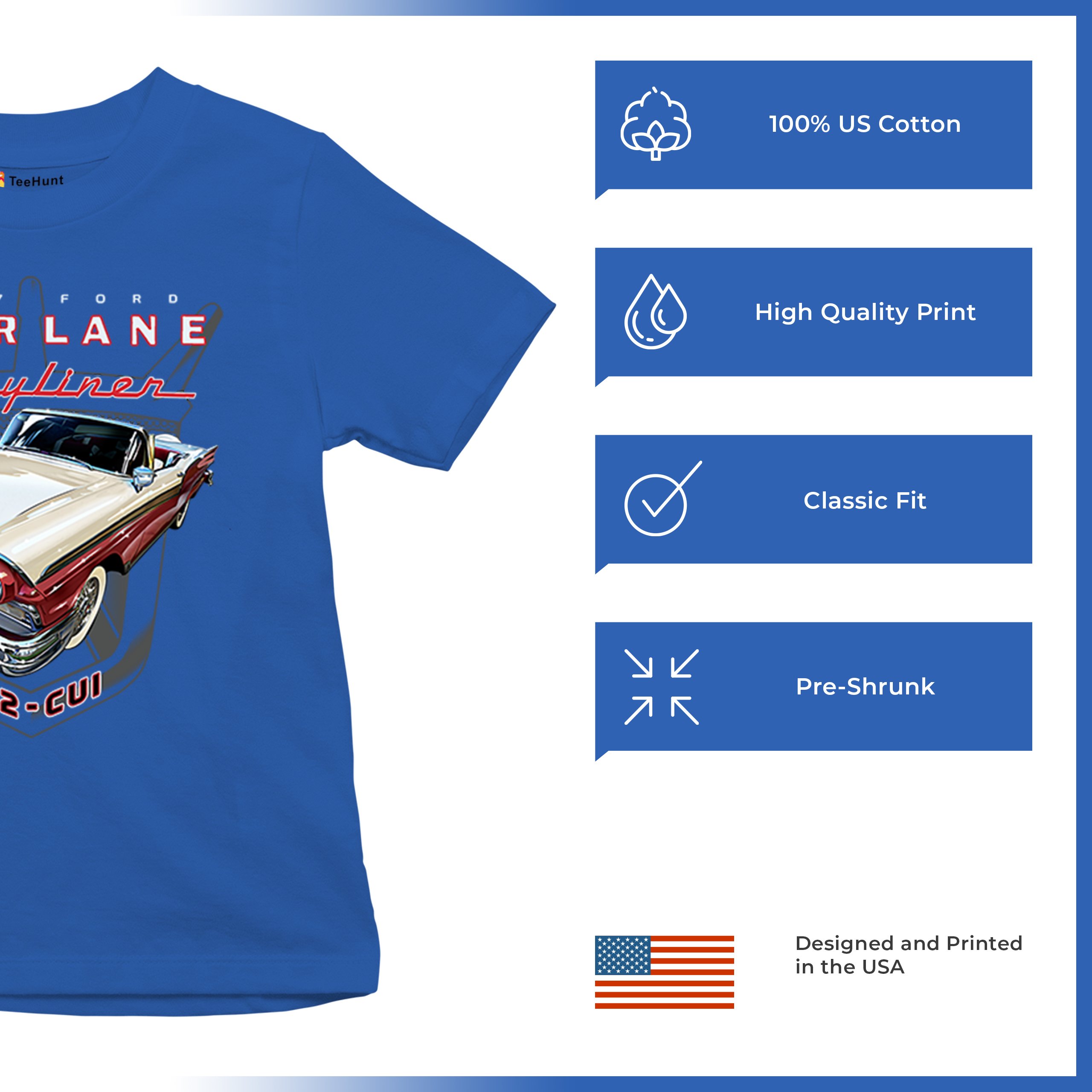 Ford Fairlane Skyliner Crest Youth T-shirt 1957 Vintage Classic FoMoCo Kids - Picture 42 of 50