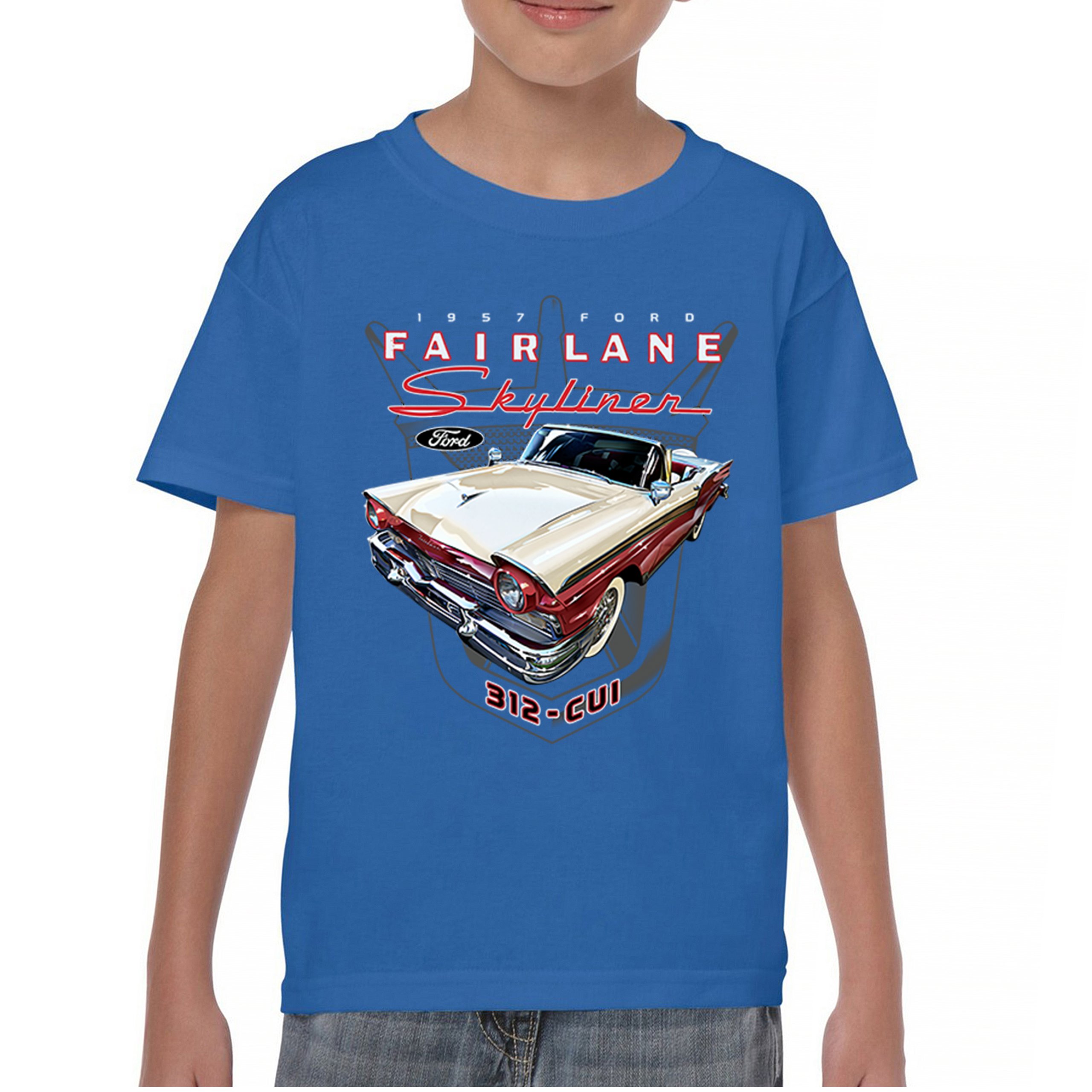 Ford Fairlane Skyliner Crest Youth T-shirt 1957 Vintage Classic FoMoCo Kids - Picture 37 of 50