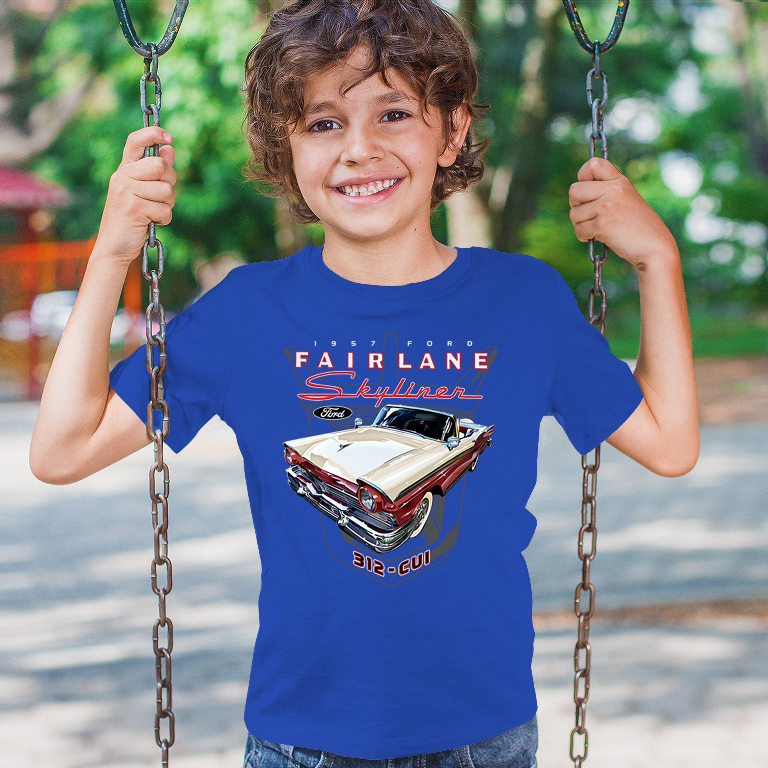 Ford Fairlane Skyliner Crest Youth T-shirt 1957 Vintage Classic FoMoCo Kids - Picture 40 of 50