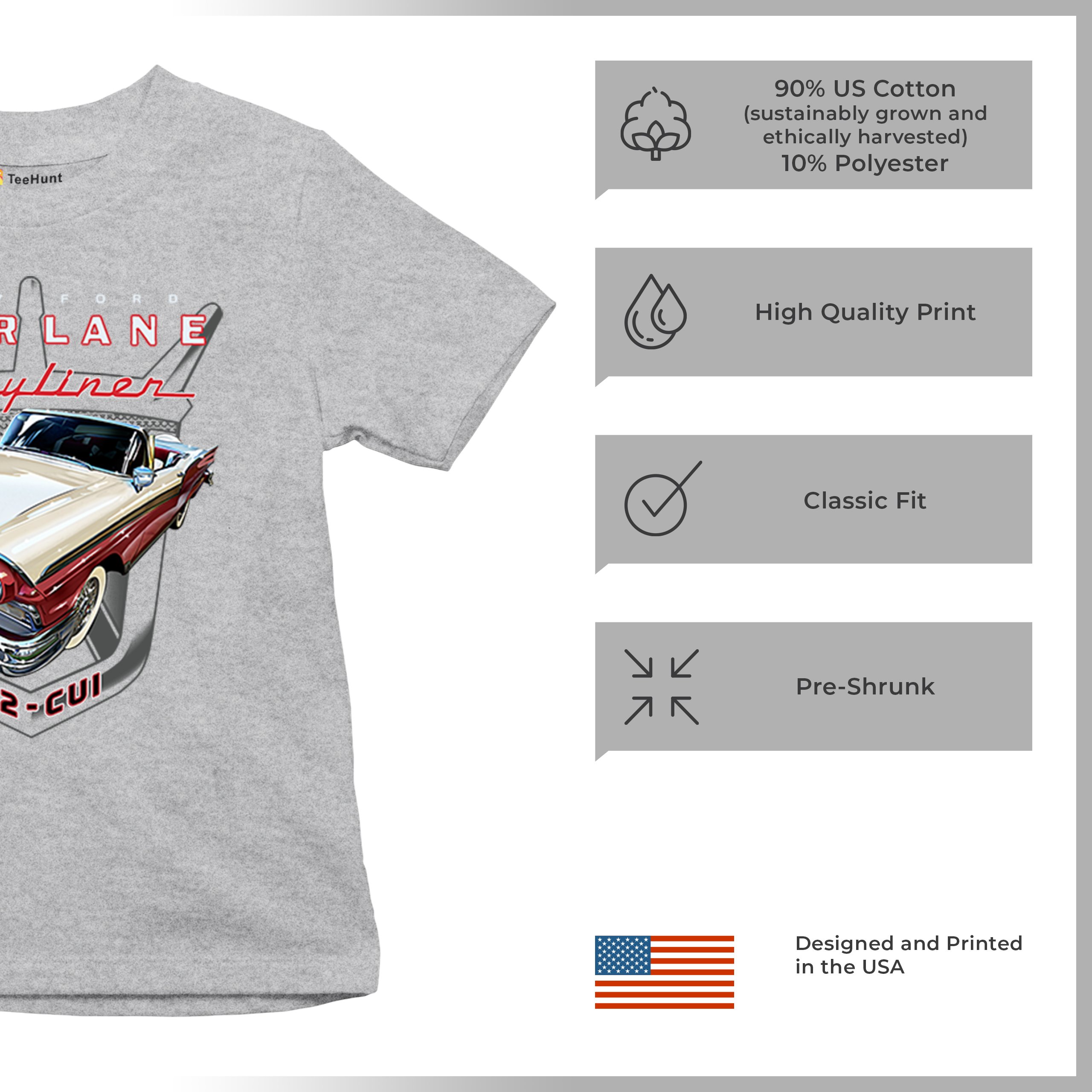 Ford Fairlane Skyliner Crest Youth T-shirt 1957 Vintage Classic FoMoCo Kids - Picture 14 of 50
