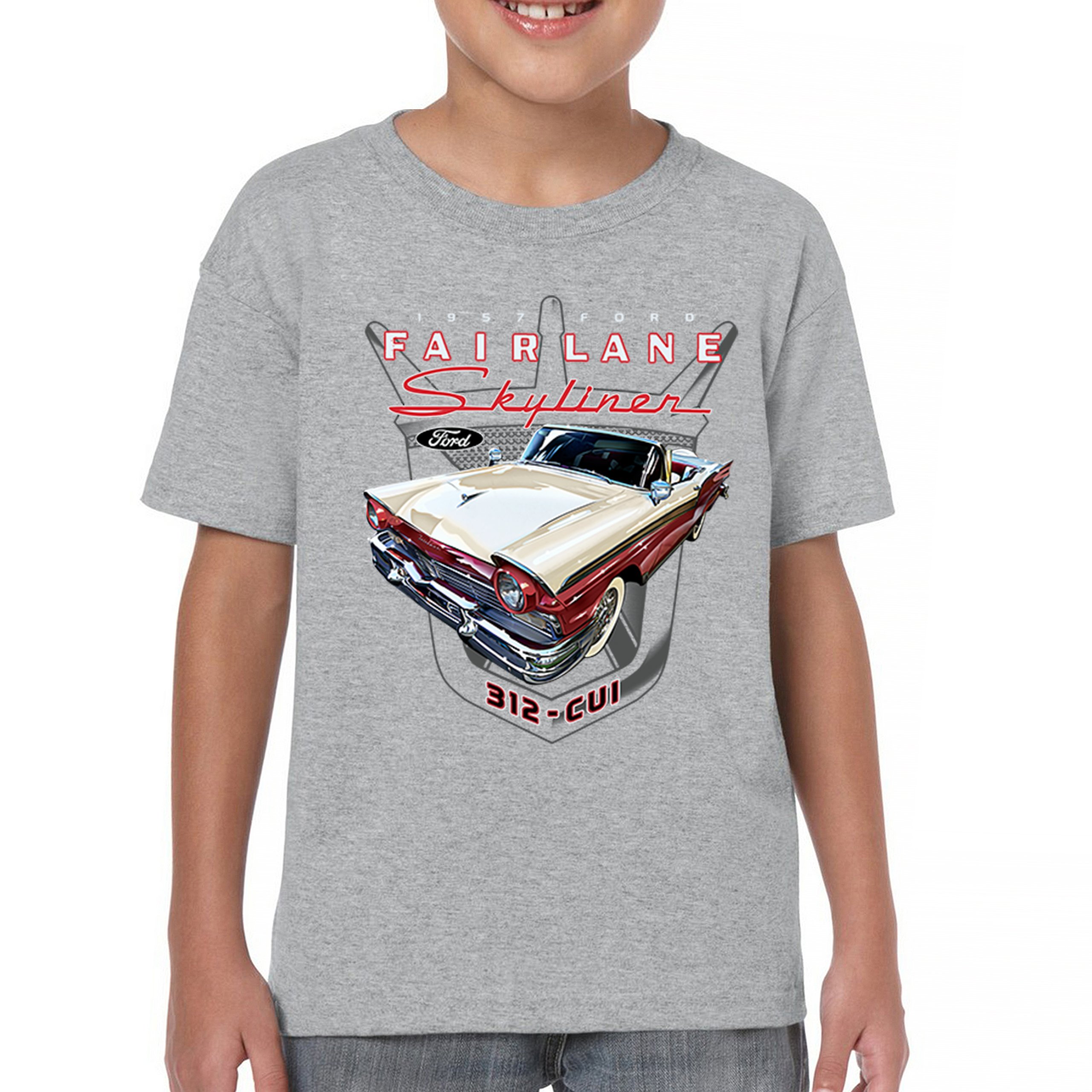 Ford Fairlane Skyliner Crest Youth T-shirt 1957 Vintage Classic FoMoCo Kids - Picture 9 of 50