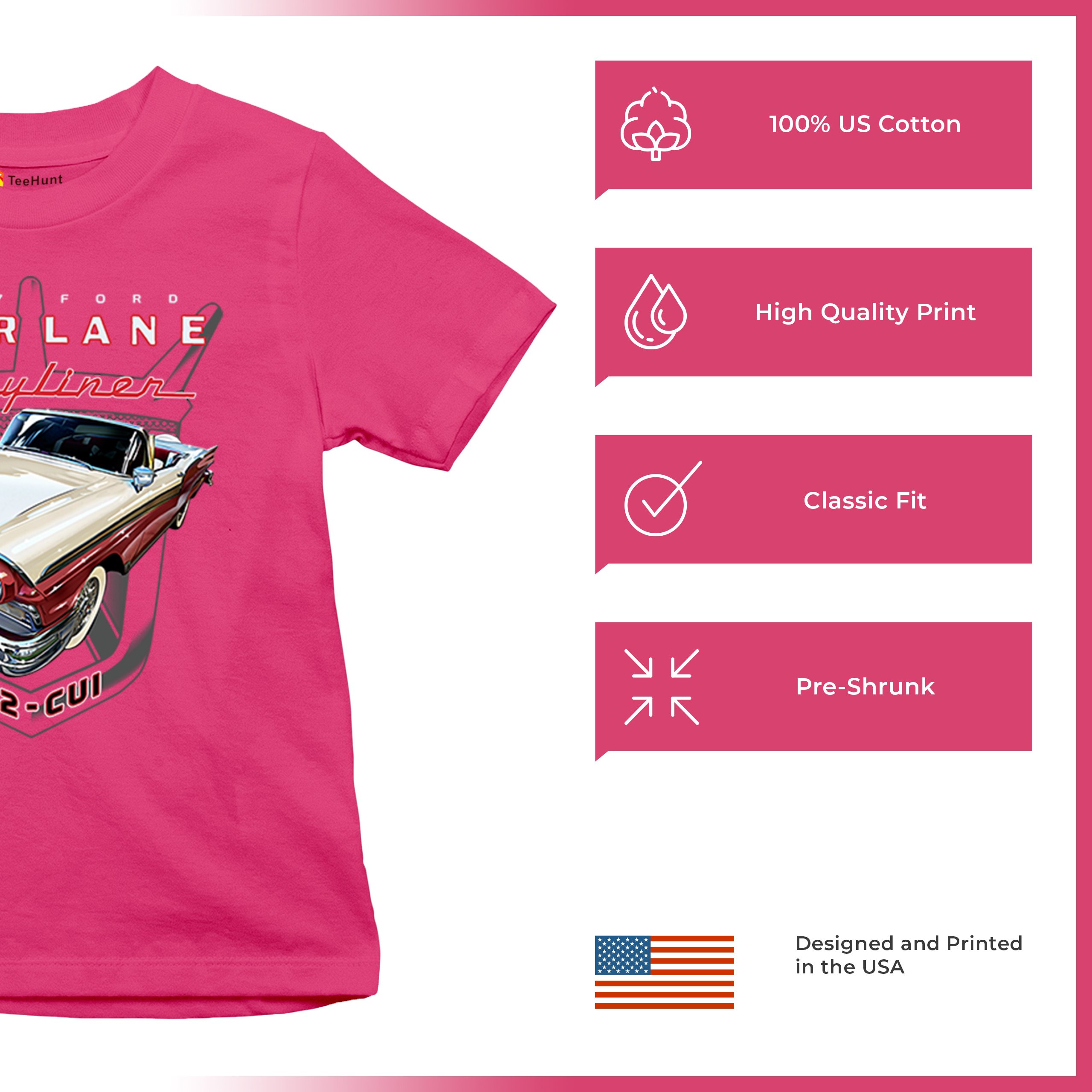 Ford Fairlane Skyliner Crest Youth T-shirt 1957 Vintage Classic FoMoCo Kids - Picture 49 of 50