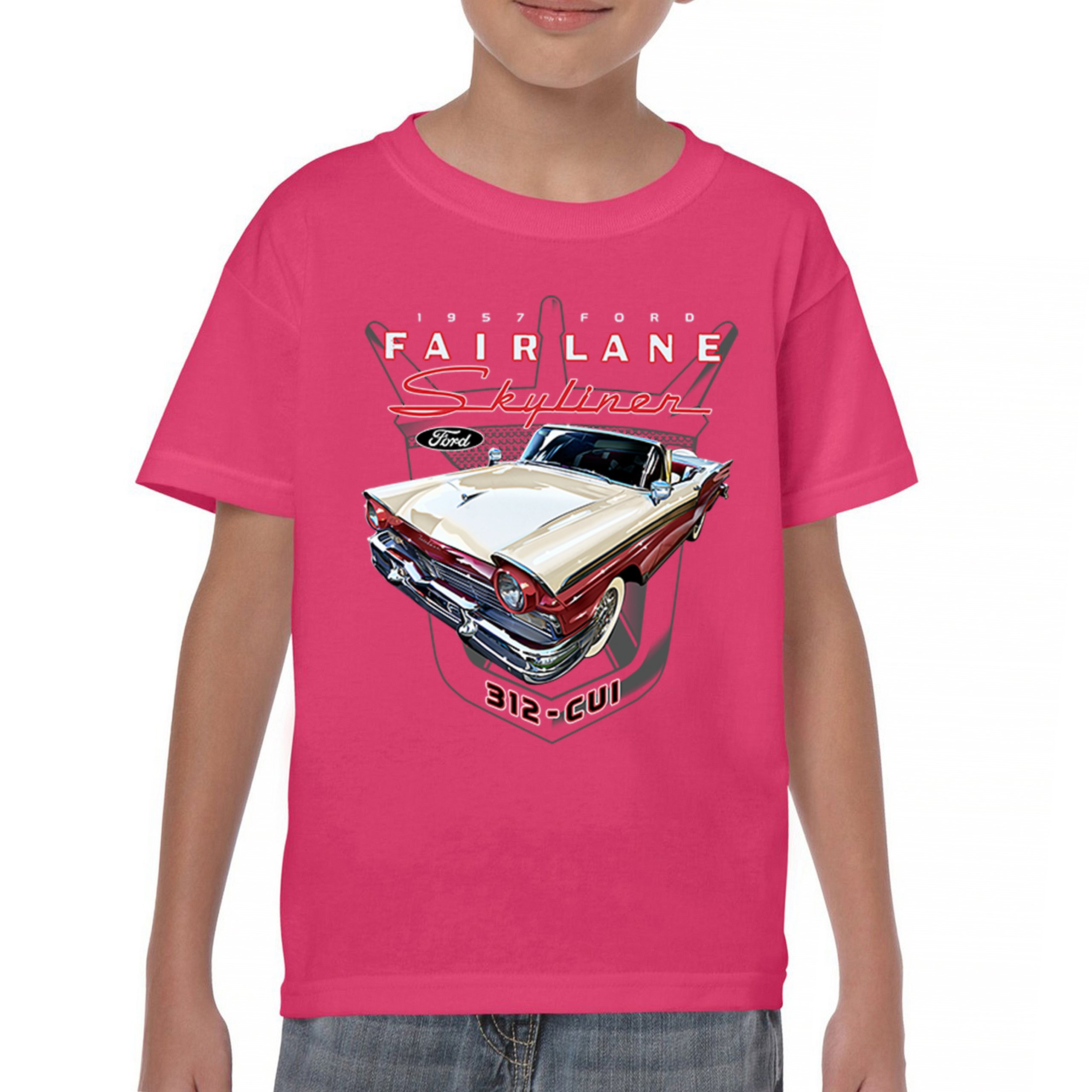 Ford Fairlane Skyliner Crest Youth T-shirt 1957 Vintage Classic FoMoCo Kids - Picture 44 of 50