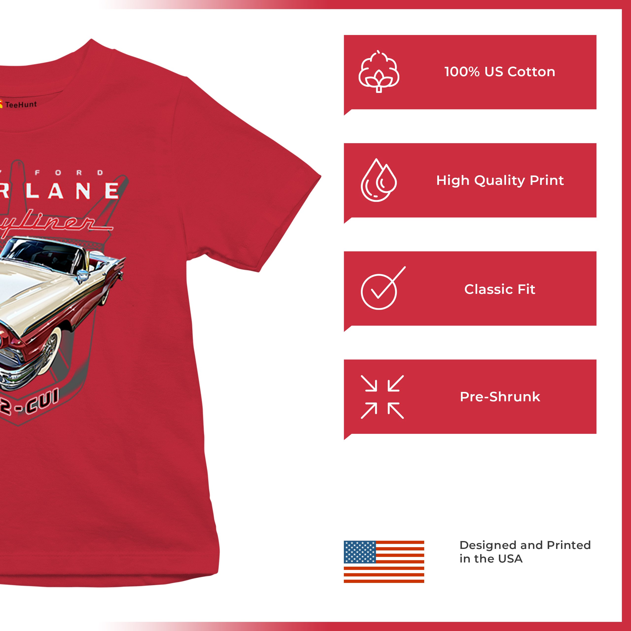 Ford Fairlane Skyliner Crest Youth T-shirt 1957 Vintage Classic FoMoCo Kids - Picture 21 of 50